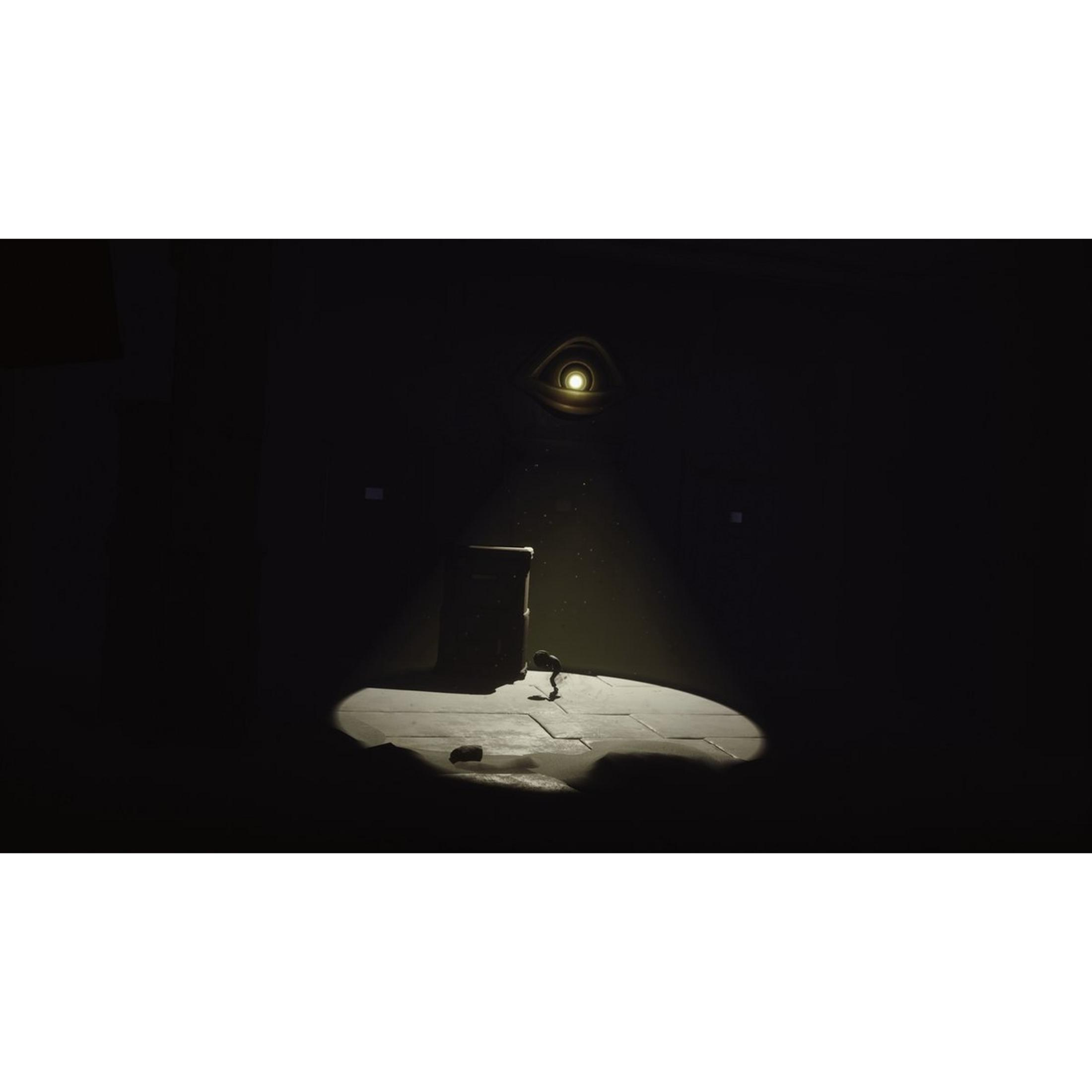 A small figure stands before a box, illuminated by an eye-shaped light.