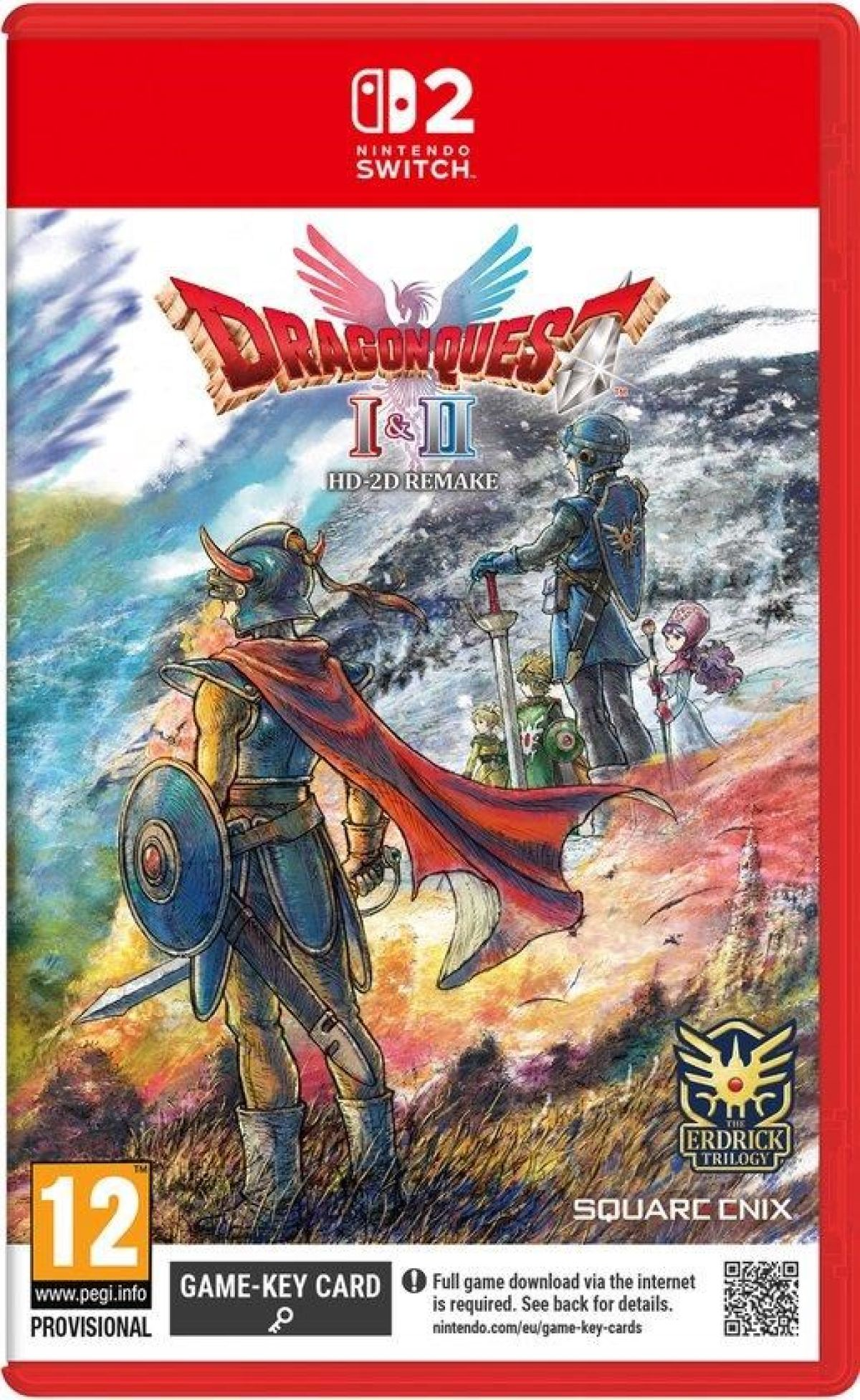 Copertina di Dragon Quest I & II HD-2D Remake con personaggi e logo Nintendo Switch.