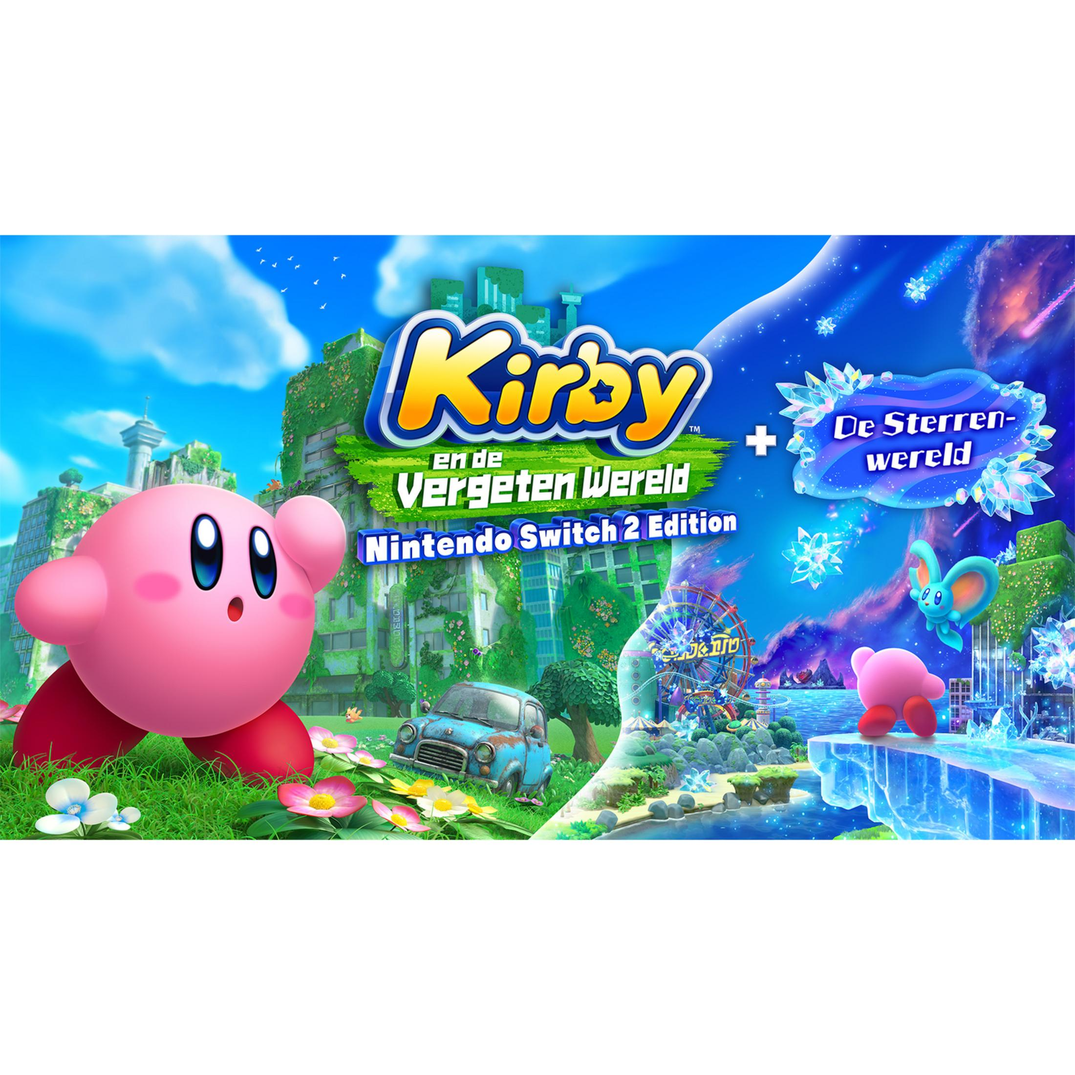 Kirby and the Forgotten Land: Nintendo Switch 2 Edition with Starry World theme.