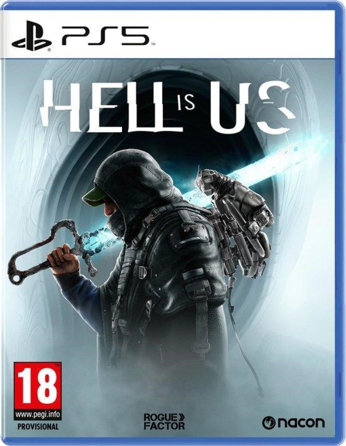 Copertina gioco PS5: Uomo in equipaggiamento scuro con spada e pistola luminose.