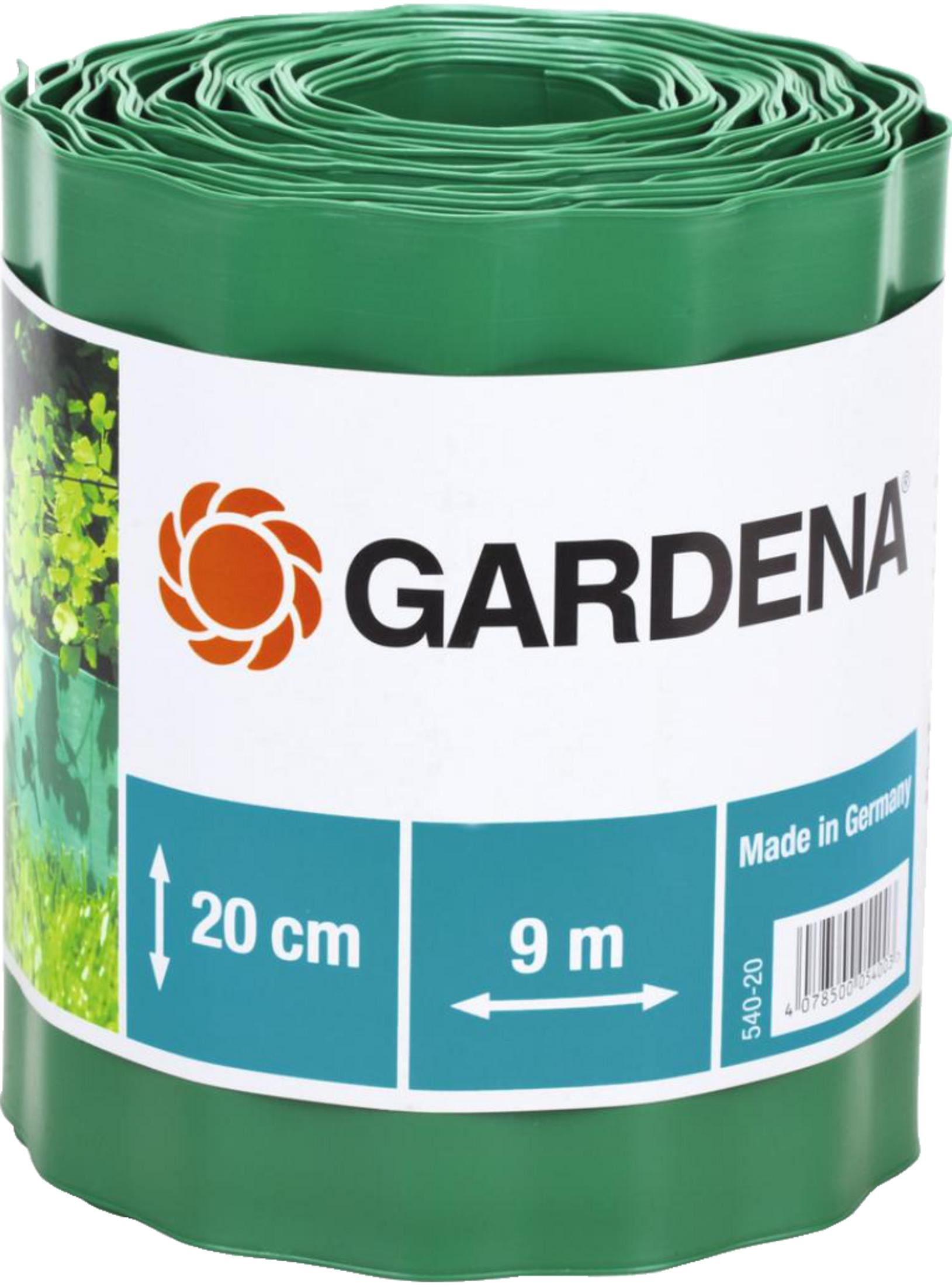 Bordura verde per giardino, alta 20 cm, lunga 9 m, di Gardena, Made in Germany.