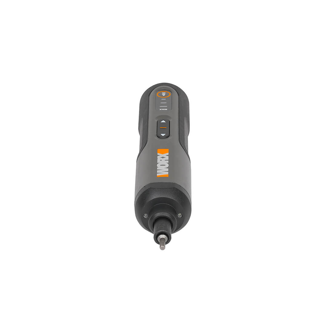 Avvitatore elettrico Worx grigio con manico nero e logo arancione.