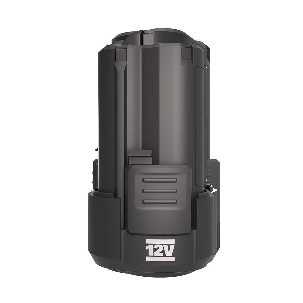 Oluklu siyah 12V pil ve beyaz 12V logosu.