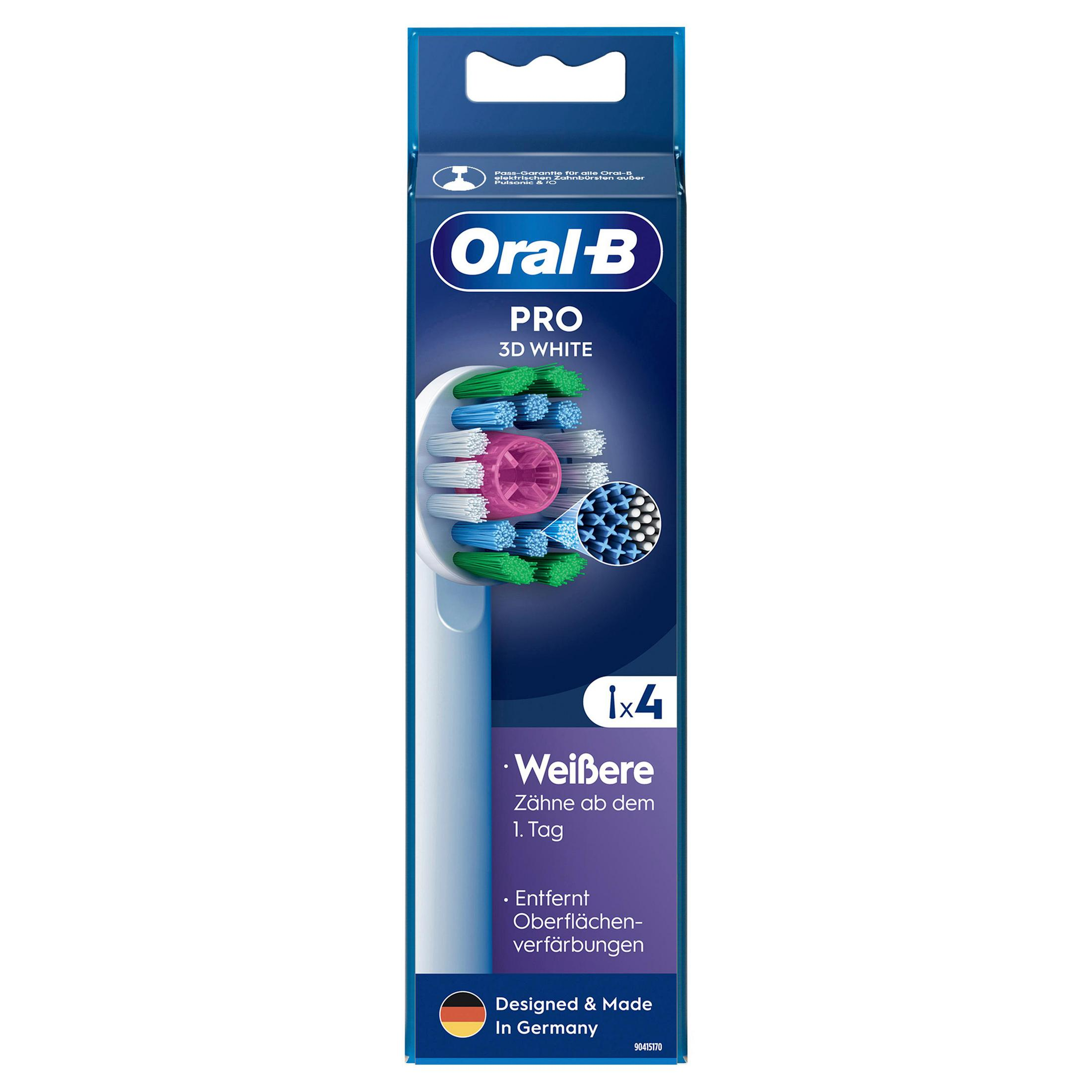 Oral-B Pro 3D White Aufsteckbürsten: 4 Stück, für weißere Zähne, Made in Germany.
