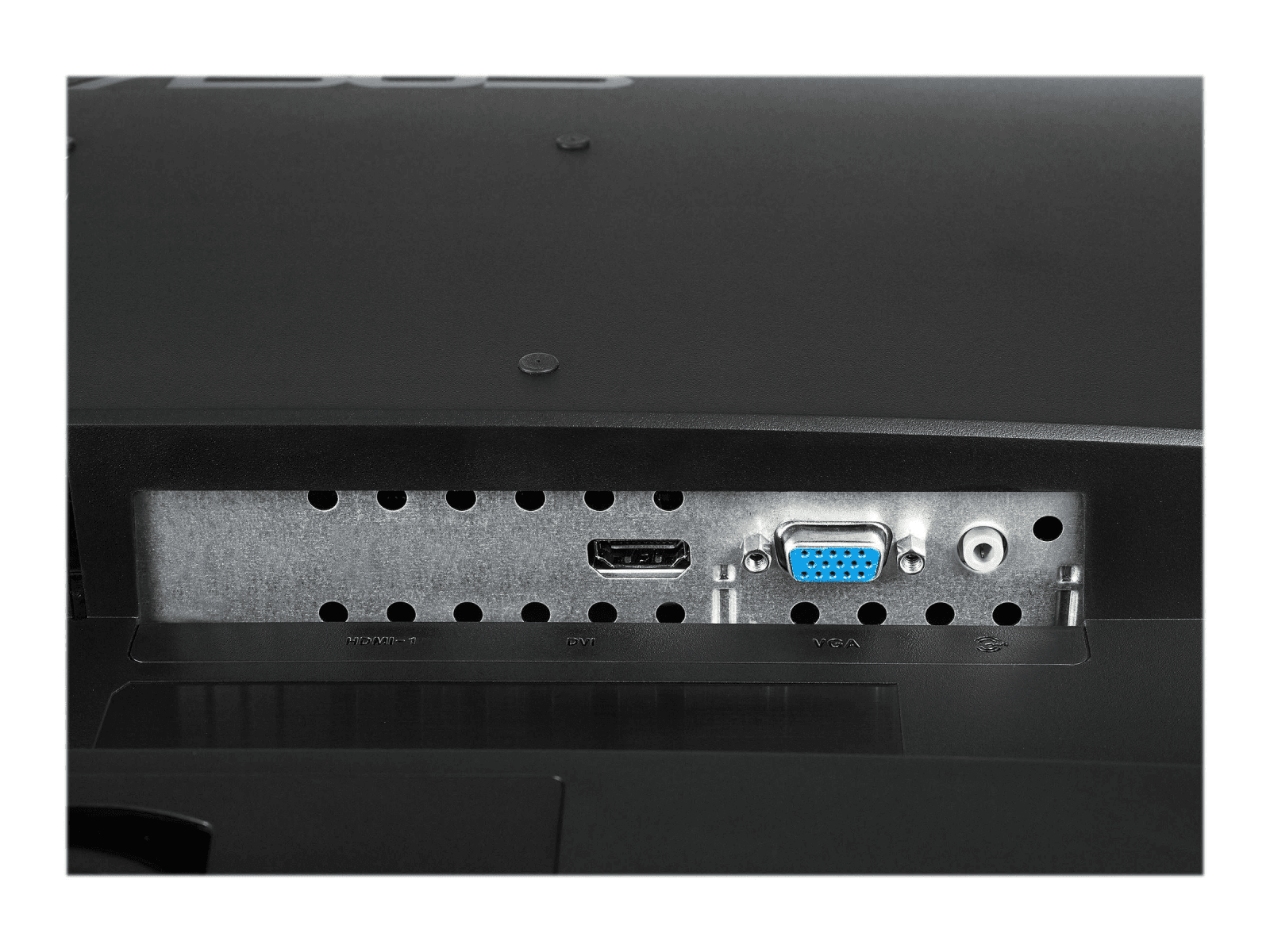 Monitor connection panel with HDMI, DVI, and VGA ports.
