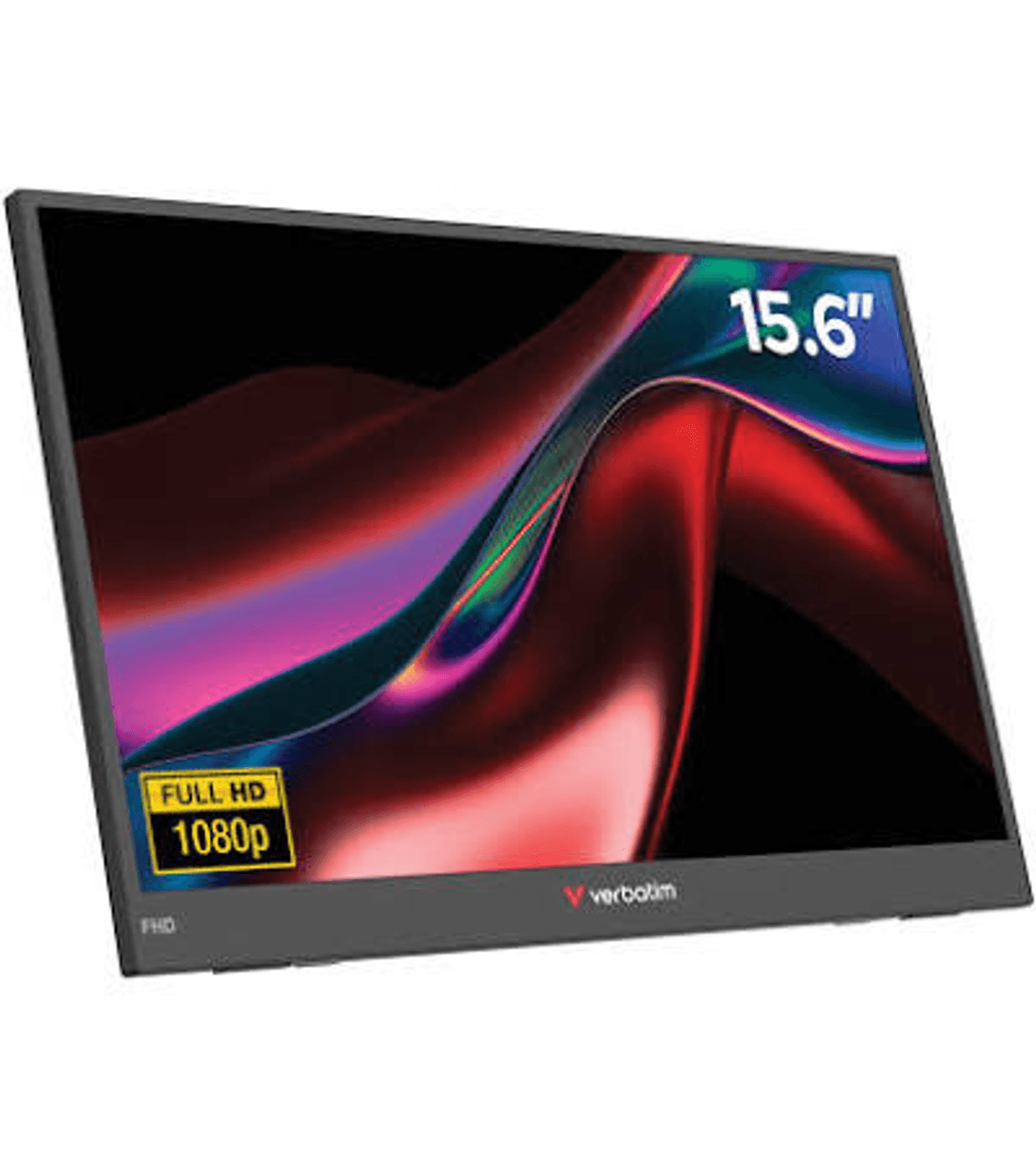 Monitor Verbatim 15,6" Full HD 1080p wyświetlający kolorową tapetę.