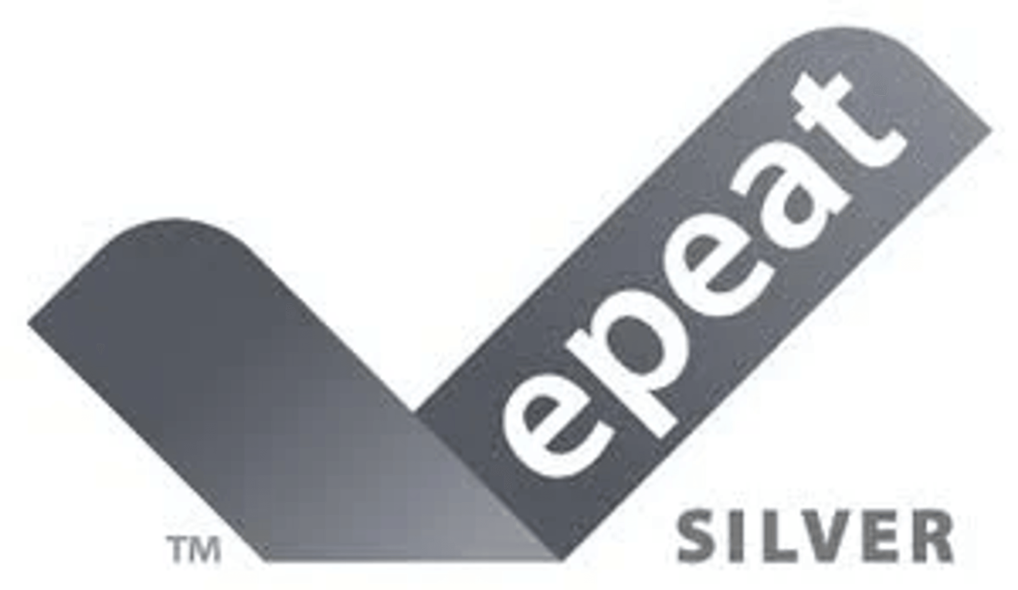 Grijs EPEAT-logo met witte tekst en zilveren zegel.