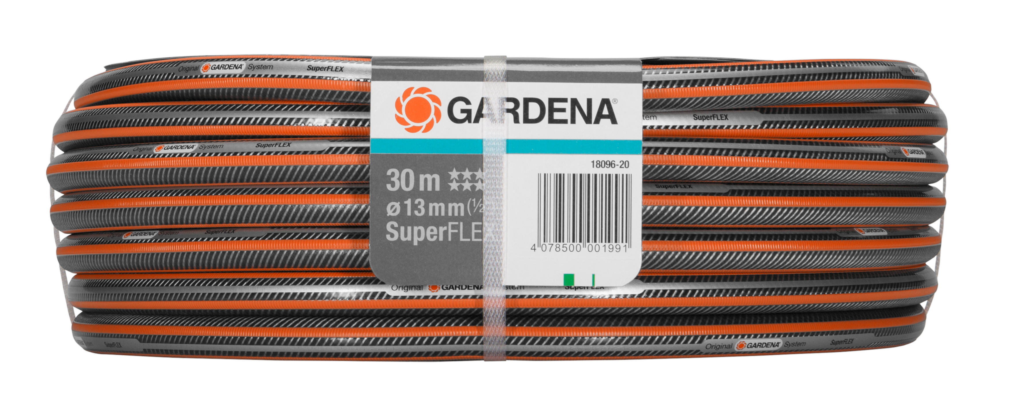 Manguera de jardín 30m, 13mm diámetro, rayada naranja-gris, marca GARDENA