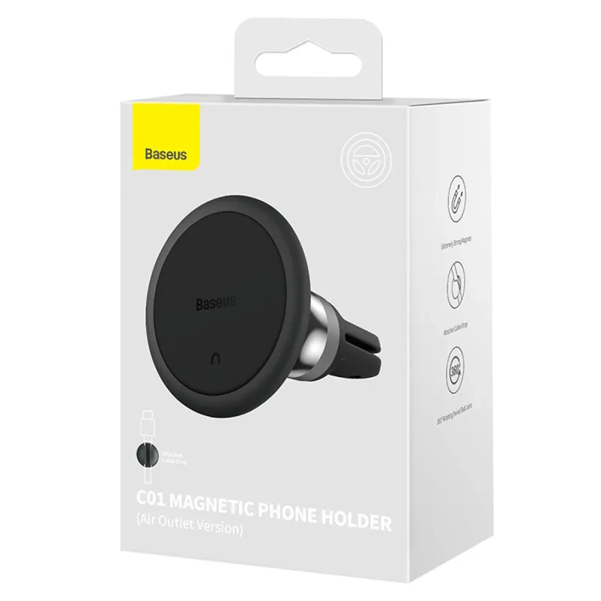 Supporto magnetico Baseus C01 per bocchetta d'aria, nero, con accenti argentati.