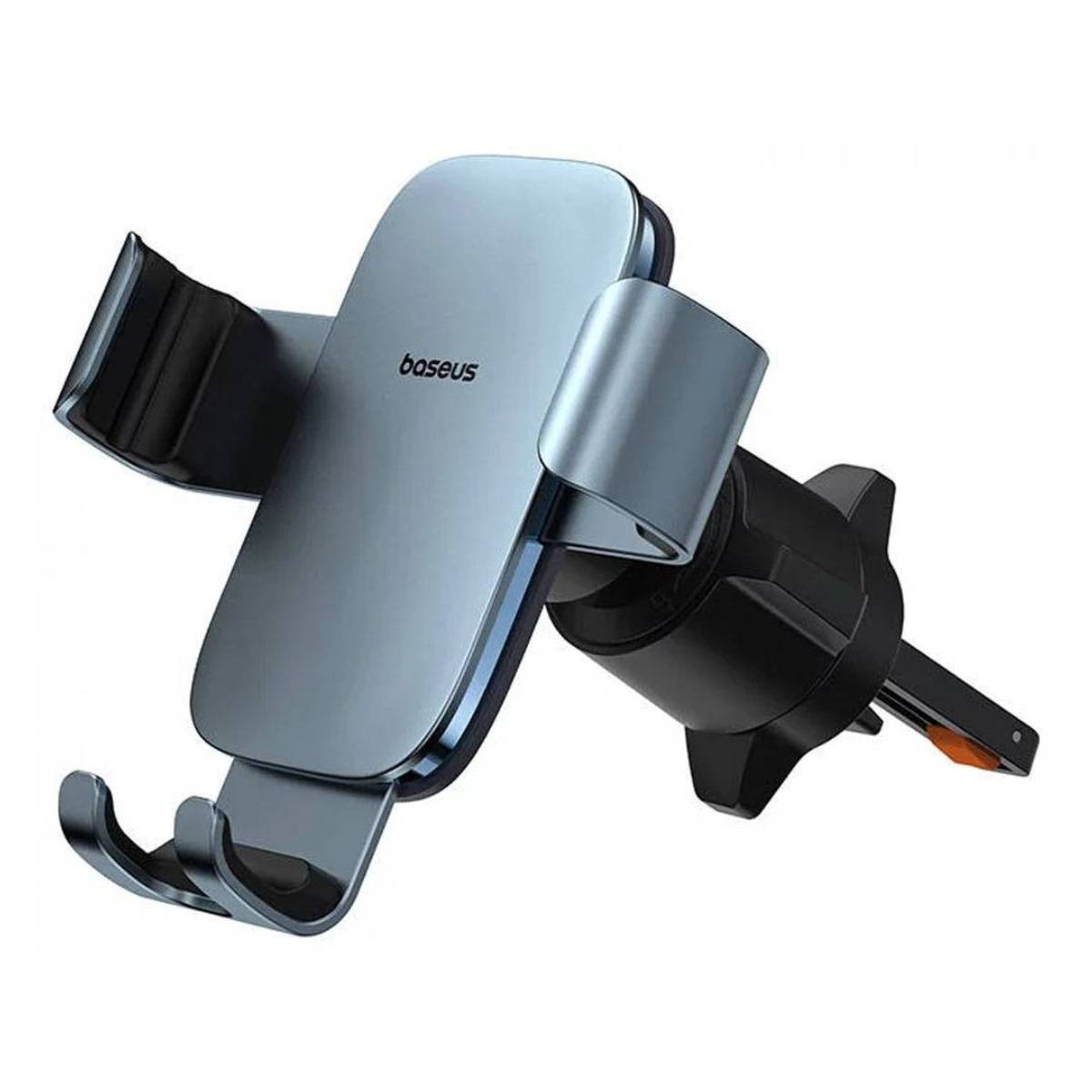 Un supporto per auto Baseus argento e nero con impugnature regolabili e clip per sfiato.