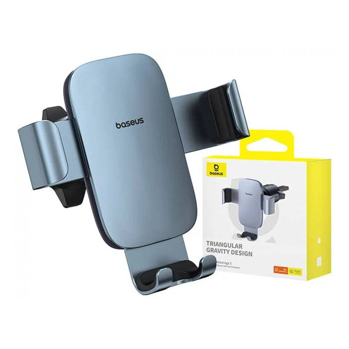 Supporto grigio per telefono da auto Baseus con imballaggio.