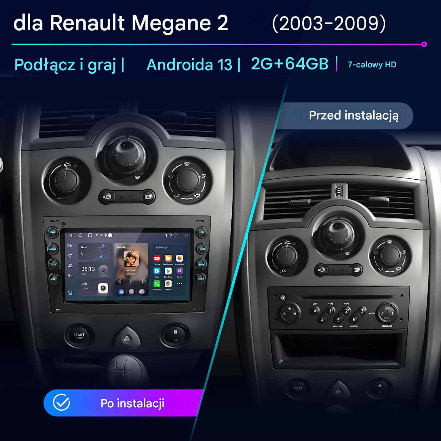 Porównanie radioodtwarzaczy samochodowych do Renault Megane 2: Przed i po instalacji.