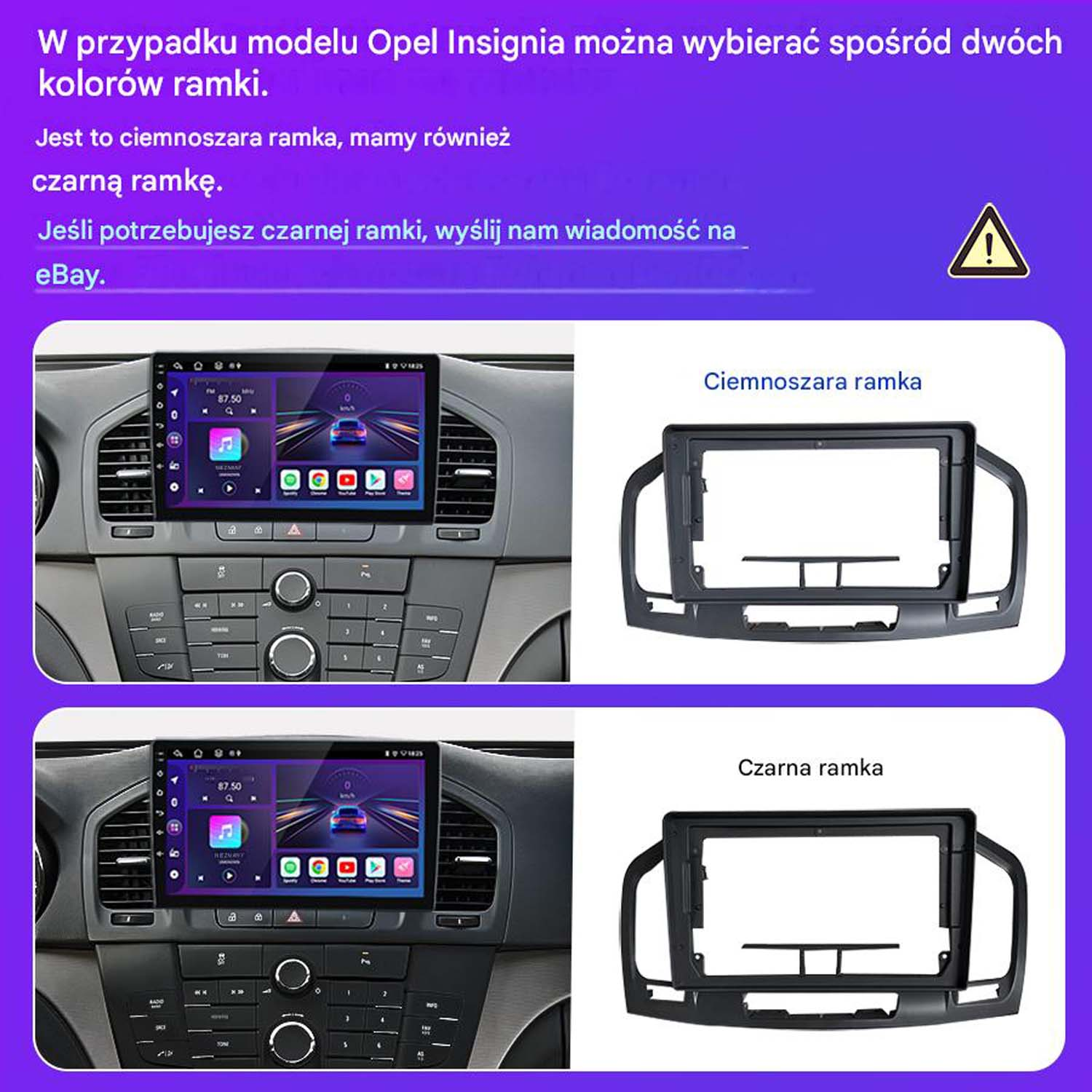 Opel Insignia: Ciemnoszara i czarna ramka do radia samochodowego.