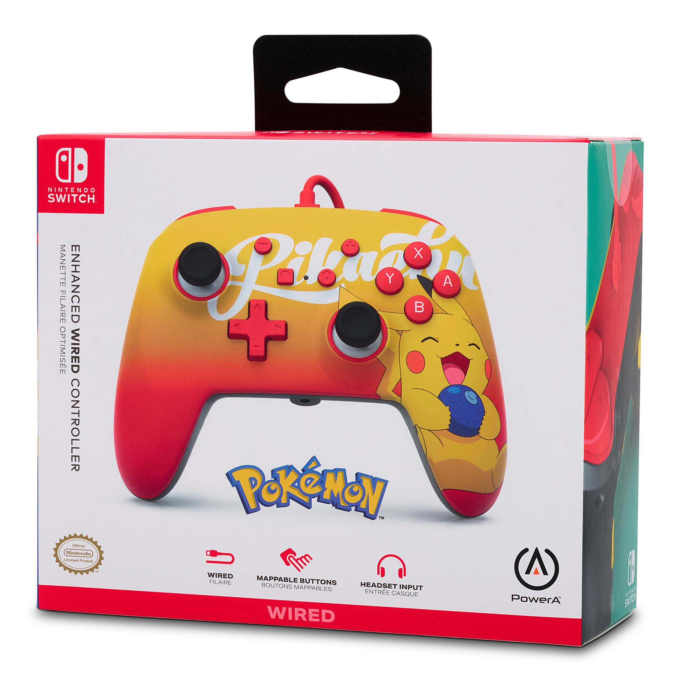 Verpackung eines Pikachu-Controllers für Nintendo Switch mit Pokémon-Motiv.