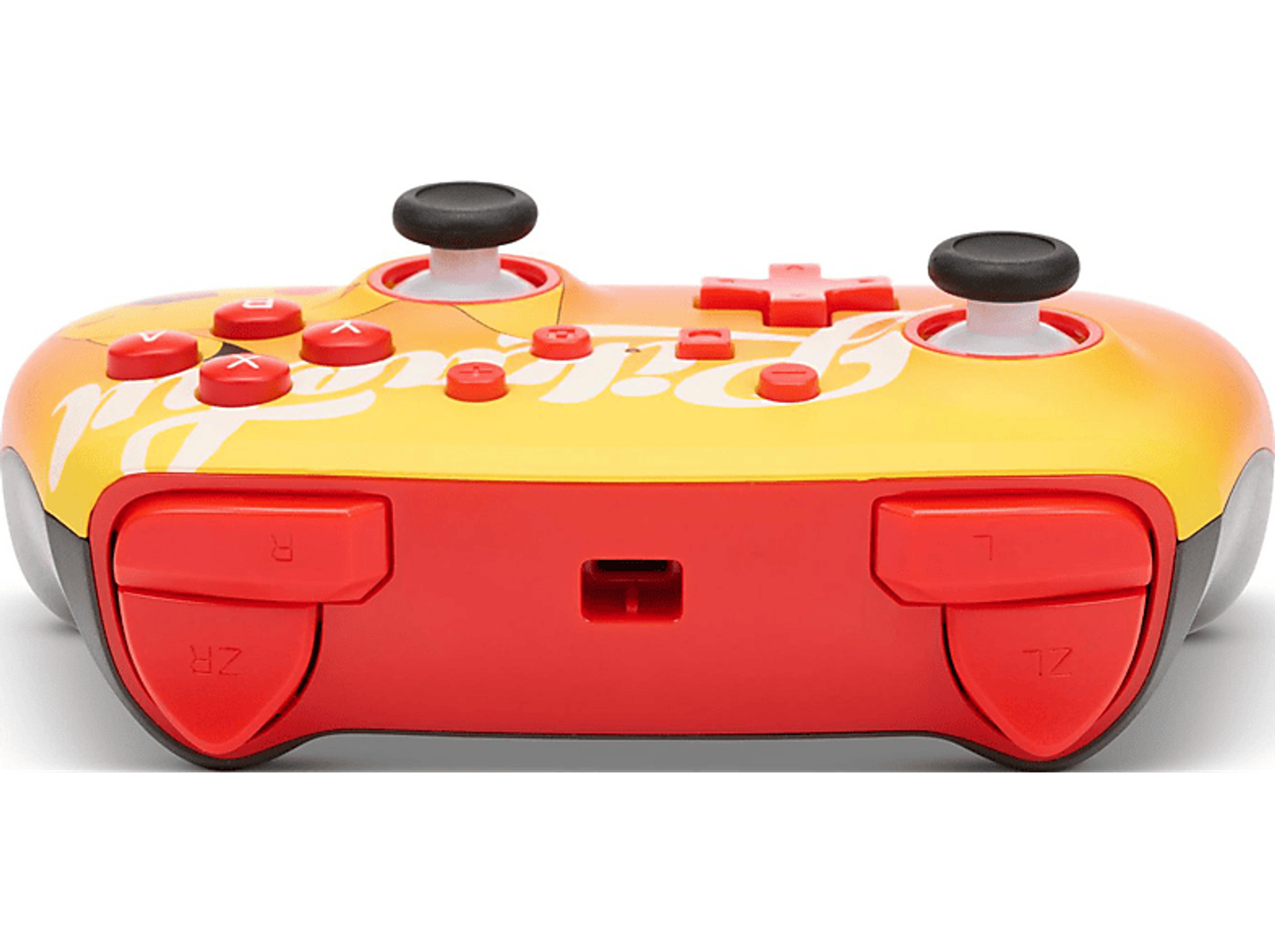 Ein gelber und roter Nintendo Switch Pro Controller mit Flammenmuster.