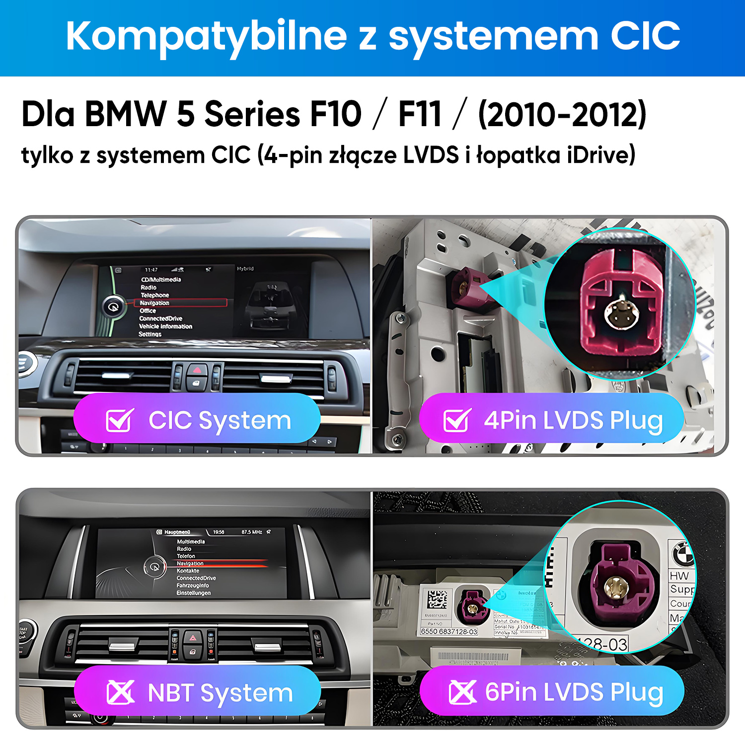 System CIC vs NBT i wtyczka LVDS do BMW Serii 5 F10/F11.