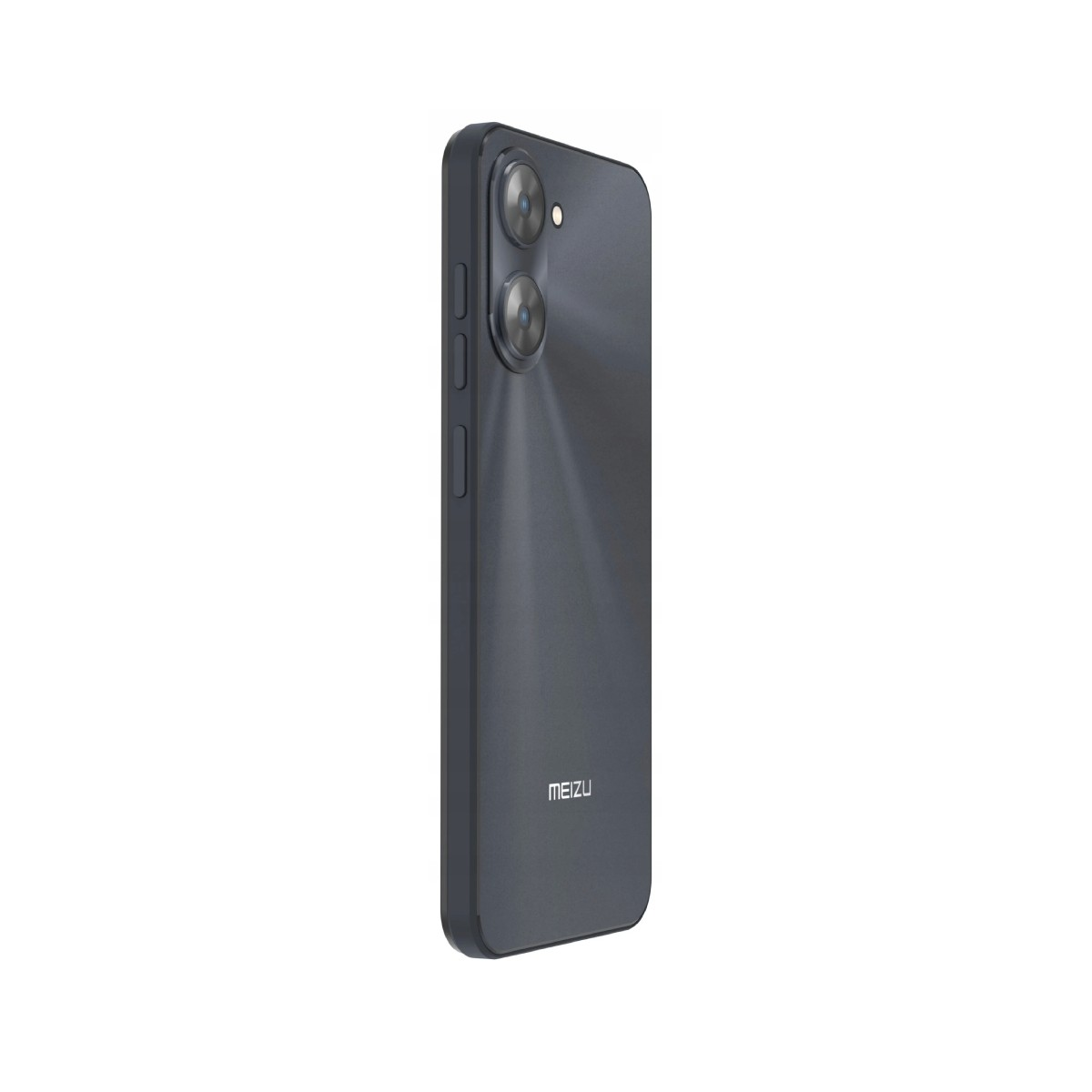 Smartphone grigio scuro con due obiettivi e flash sul retro.