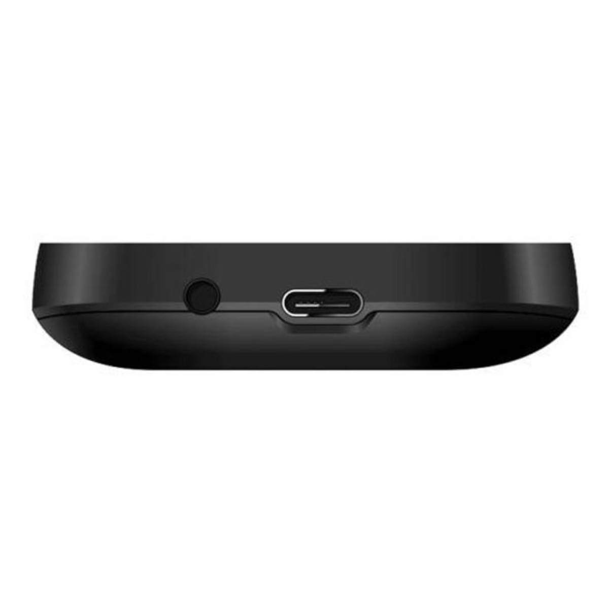 Un dispositivo nero con jack per cuffie e porta USB-C.
