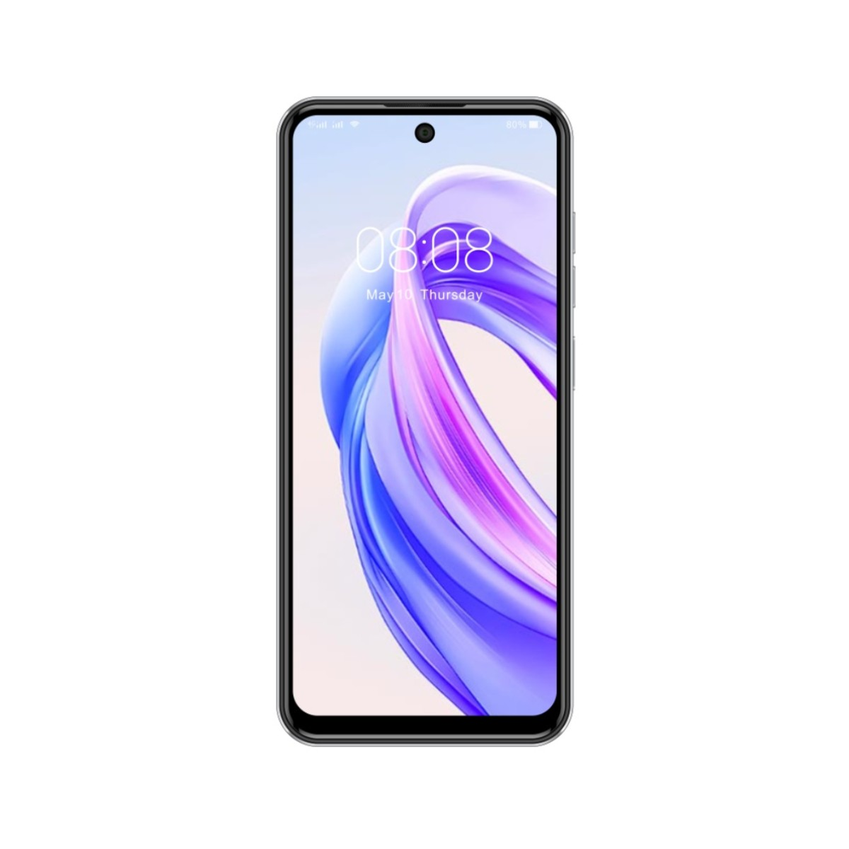 Uno smartphone che mostra uno sfondo colorato con l'ora 08:08.
