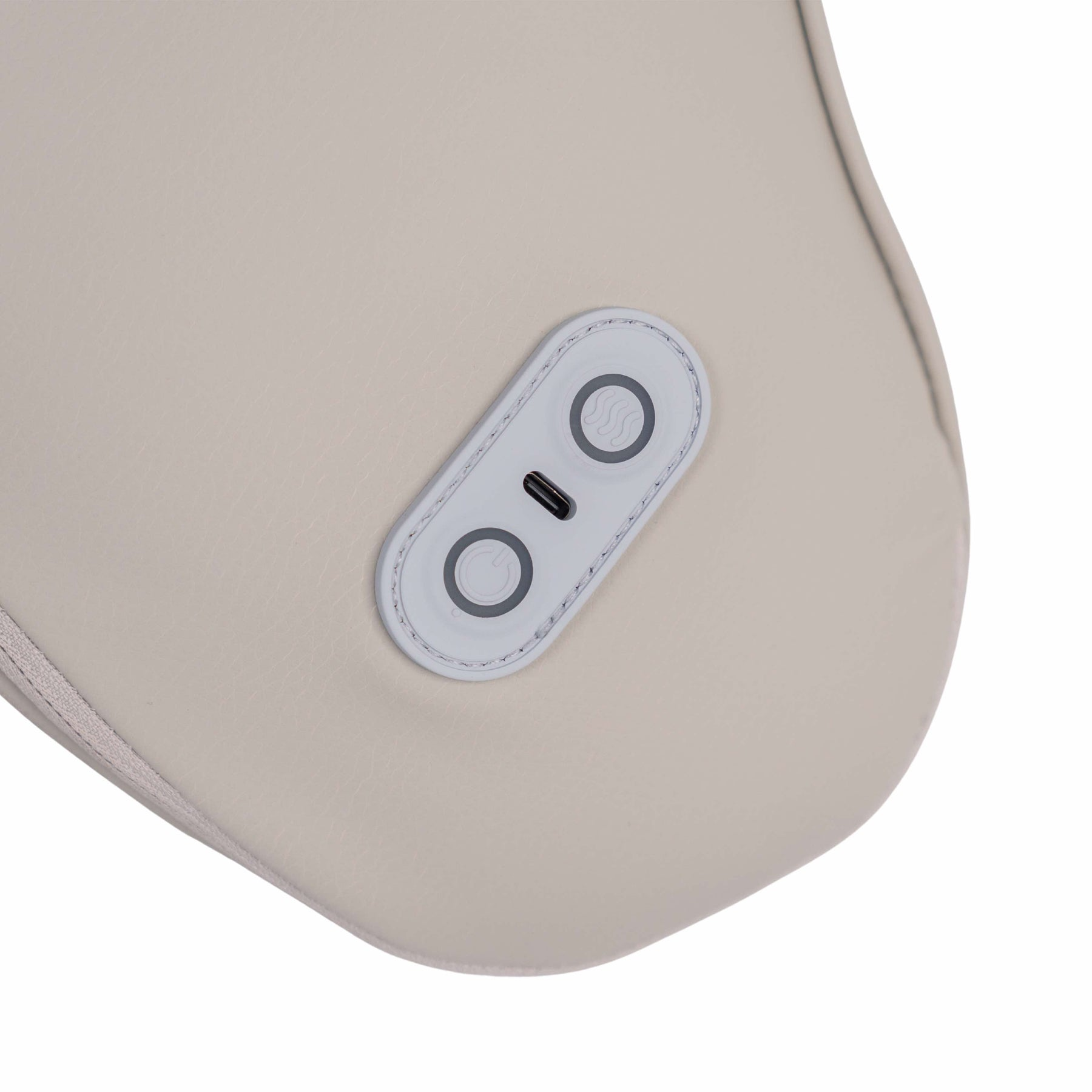 Jasnobordowy masażer z dwoma przyciskami i portem USB-C.