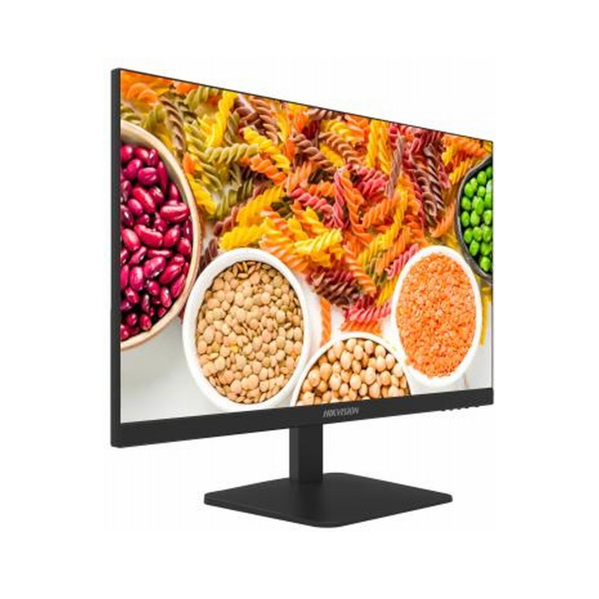 Monitor mostra pasta colorata, lenticchie, ceci, piselli e fagioli.