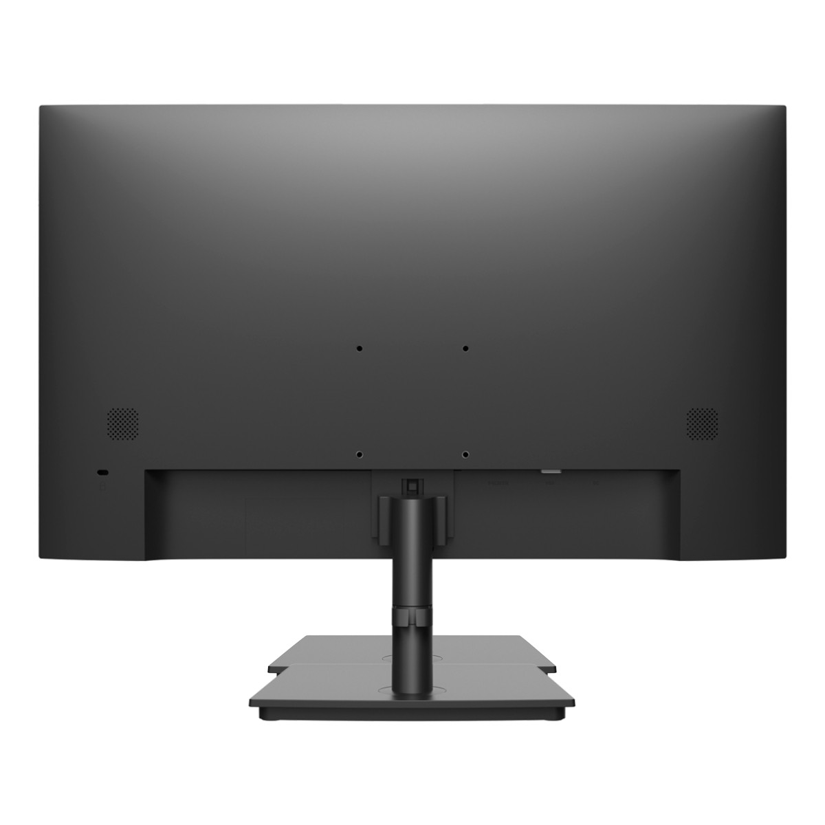 Vista posteriore di un monitor nero con supporto e porte.