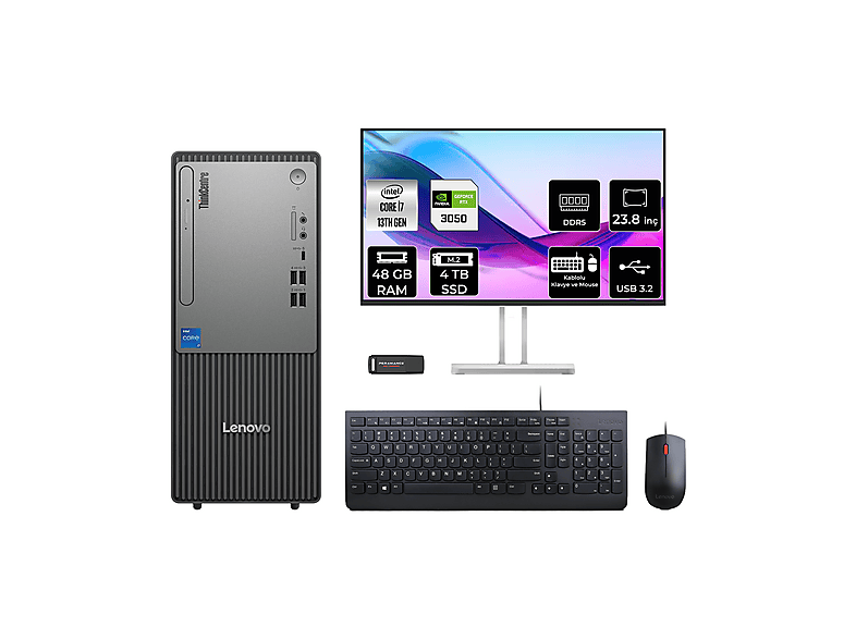 LENOVO ThinkCentre Neo 50T RTX3050 6GB 23.8" 12UB000HTRP792 PER4 Bellek Intel Core i7-13700 48 GB RAM 4 TB SSD FreeDOS Masaüstü Bilgisayar
