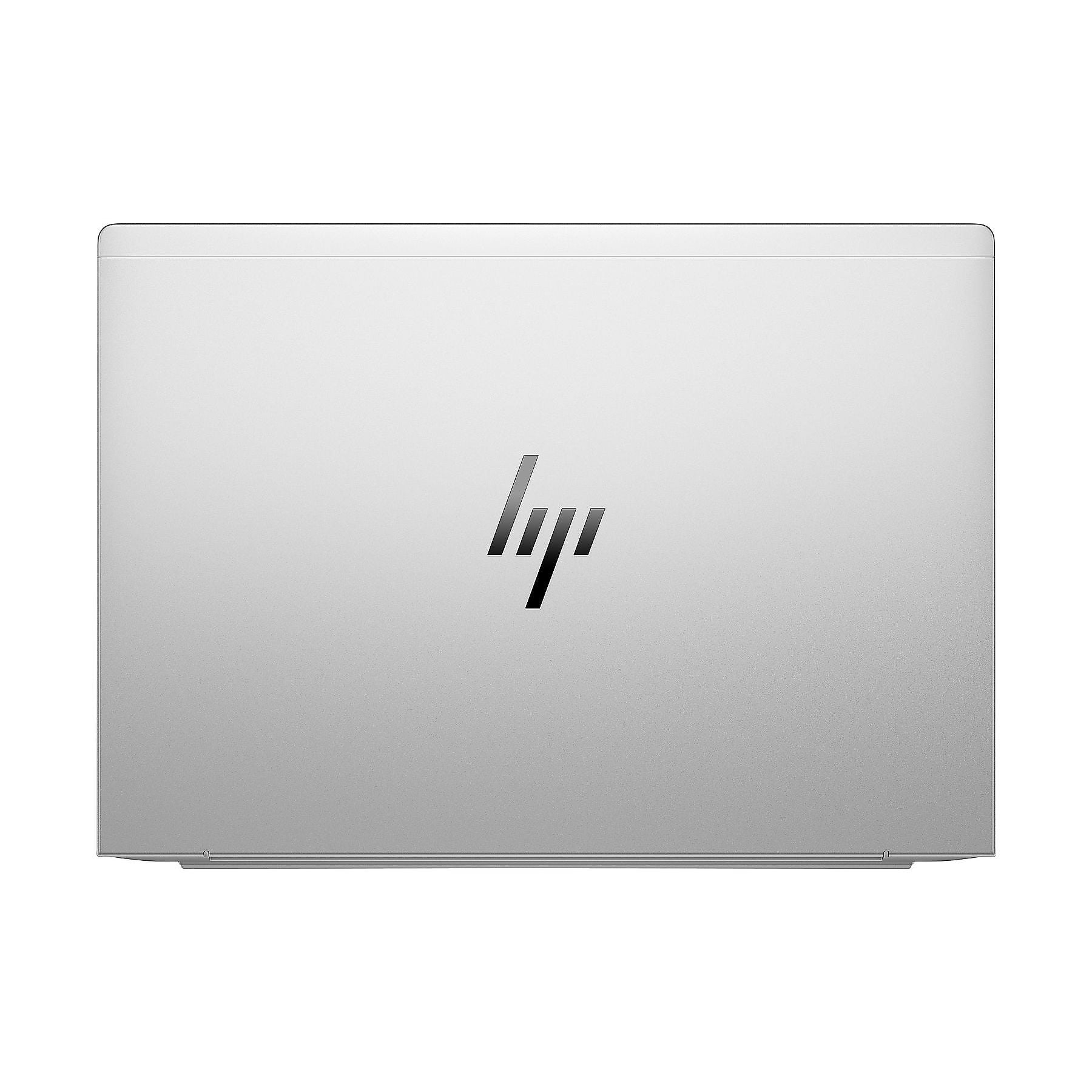 Un laptop argentato chiuso con il logo HP al centro.