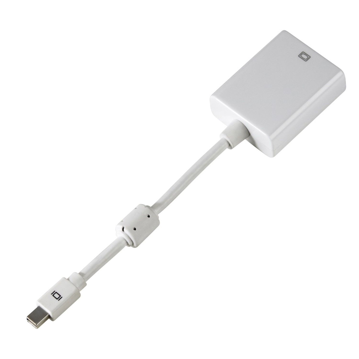 Ein weißer Adapter mit Kabel und USB-C-Anschluss auf weißem Hintergrund.