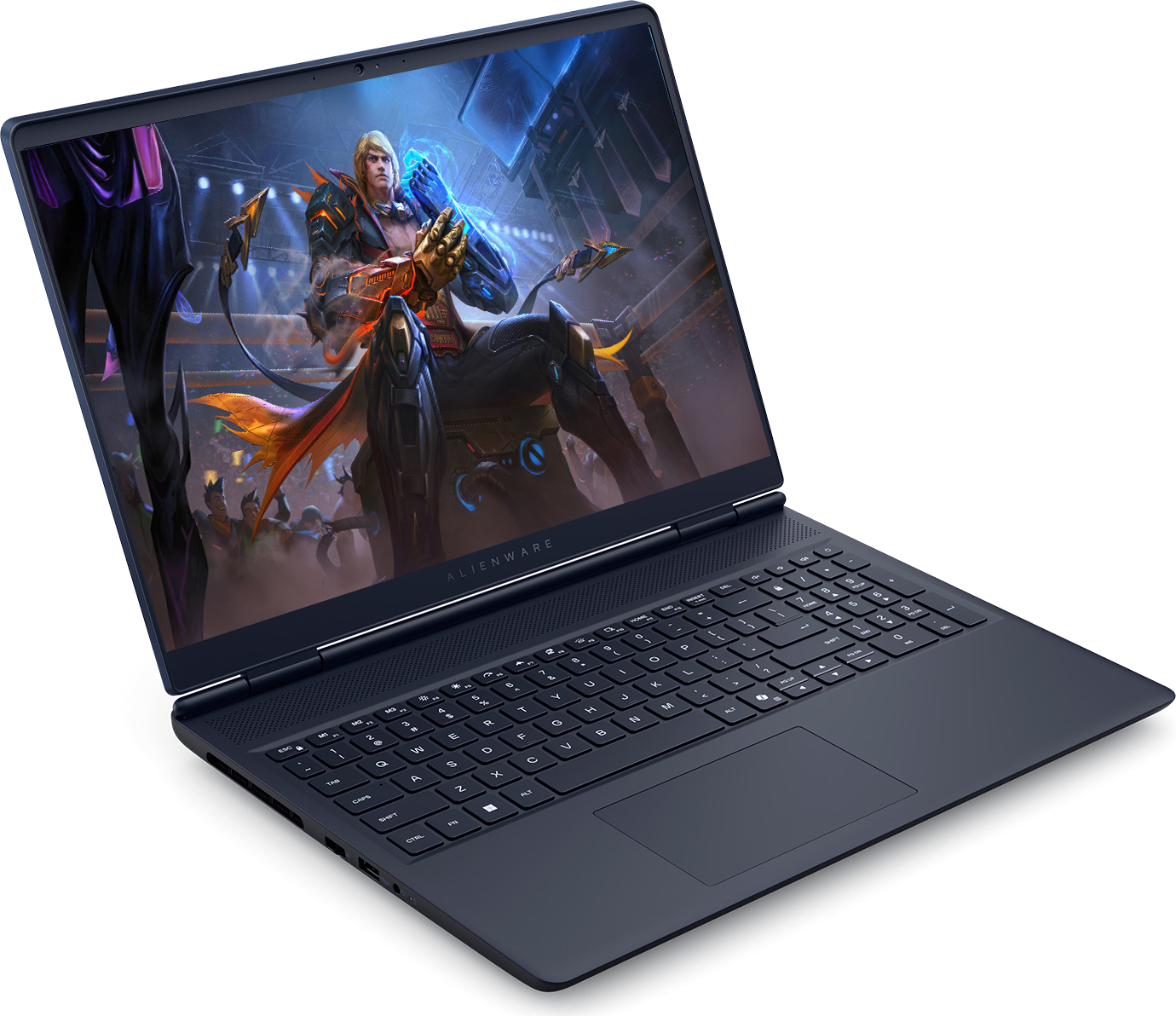 Ekranında oyun gösteren açık bir Alienware dizüstü bilgisayar.