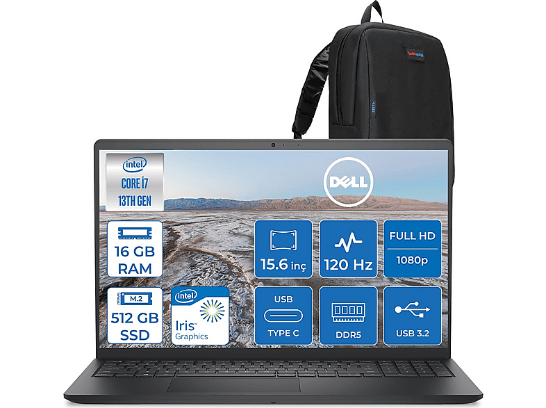 DELL Pro 15 Essential 5 GHz FHD Wva IPS PV152501355UF02 Intel Core i7-1355U 16 GB RAM 512 GB SSD 15,6 inç FreeDOS Laptop+Çanta Siyah