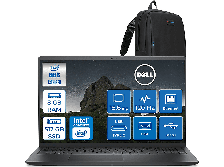 DELL Pro 15 Essential DDR5 FHD Wva IPS PV152501334UF02 Intel Core i5-1334U 8 GB RAM 512 GB SSD 15,6 inç FreeDOS Laptop+Çanta Siyah