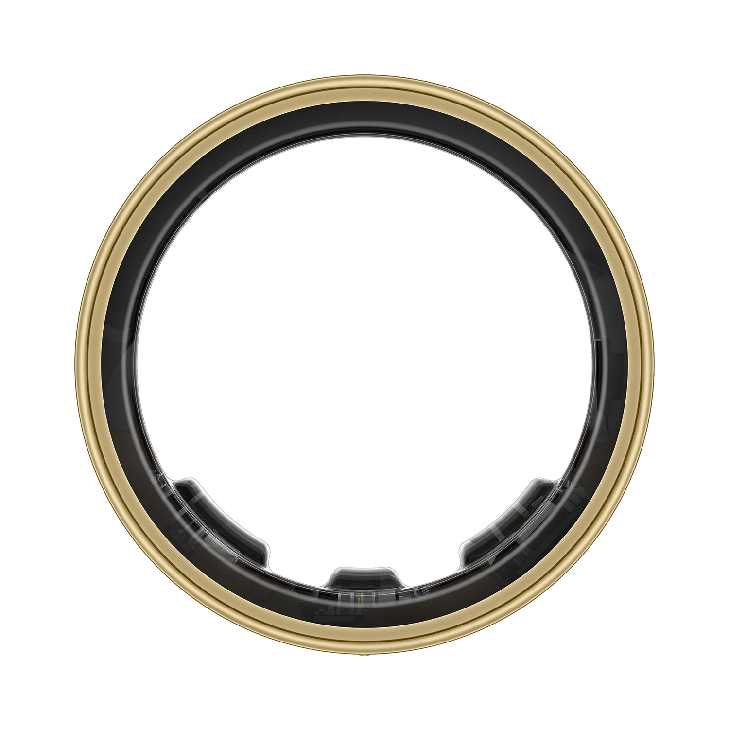 Ein goldener Ring mit schwarzem Einsatz auf weißem Hintergrund.