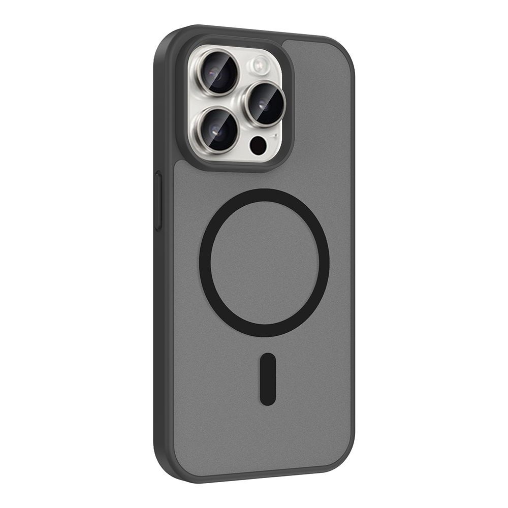 Kamera modülü ve manyetik halkalı gri telefon kılıfı.