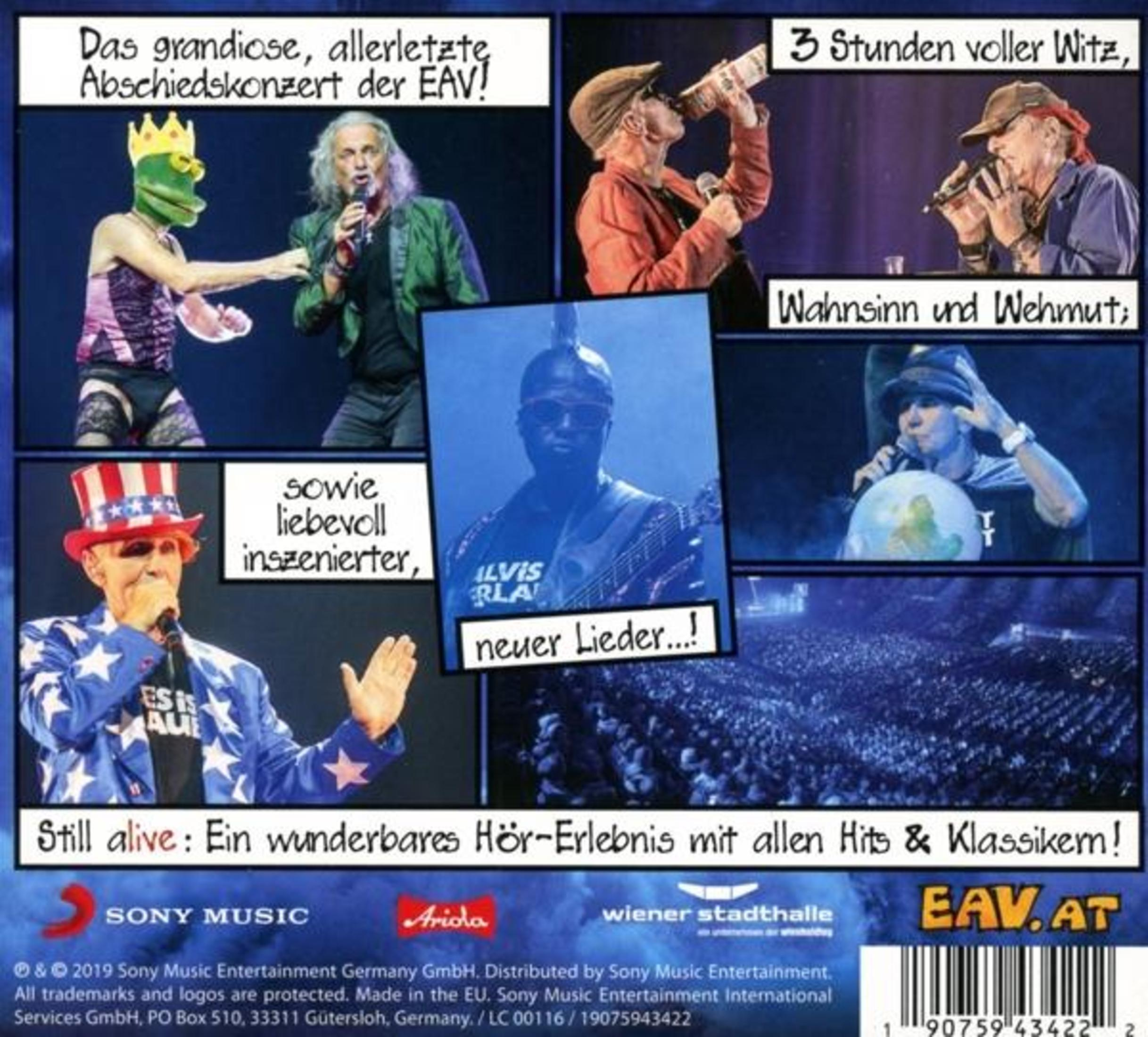 Collage van EAV-concertfoto's met tekst over het afscheidsconcert.