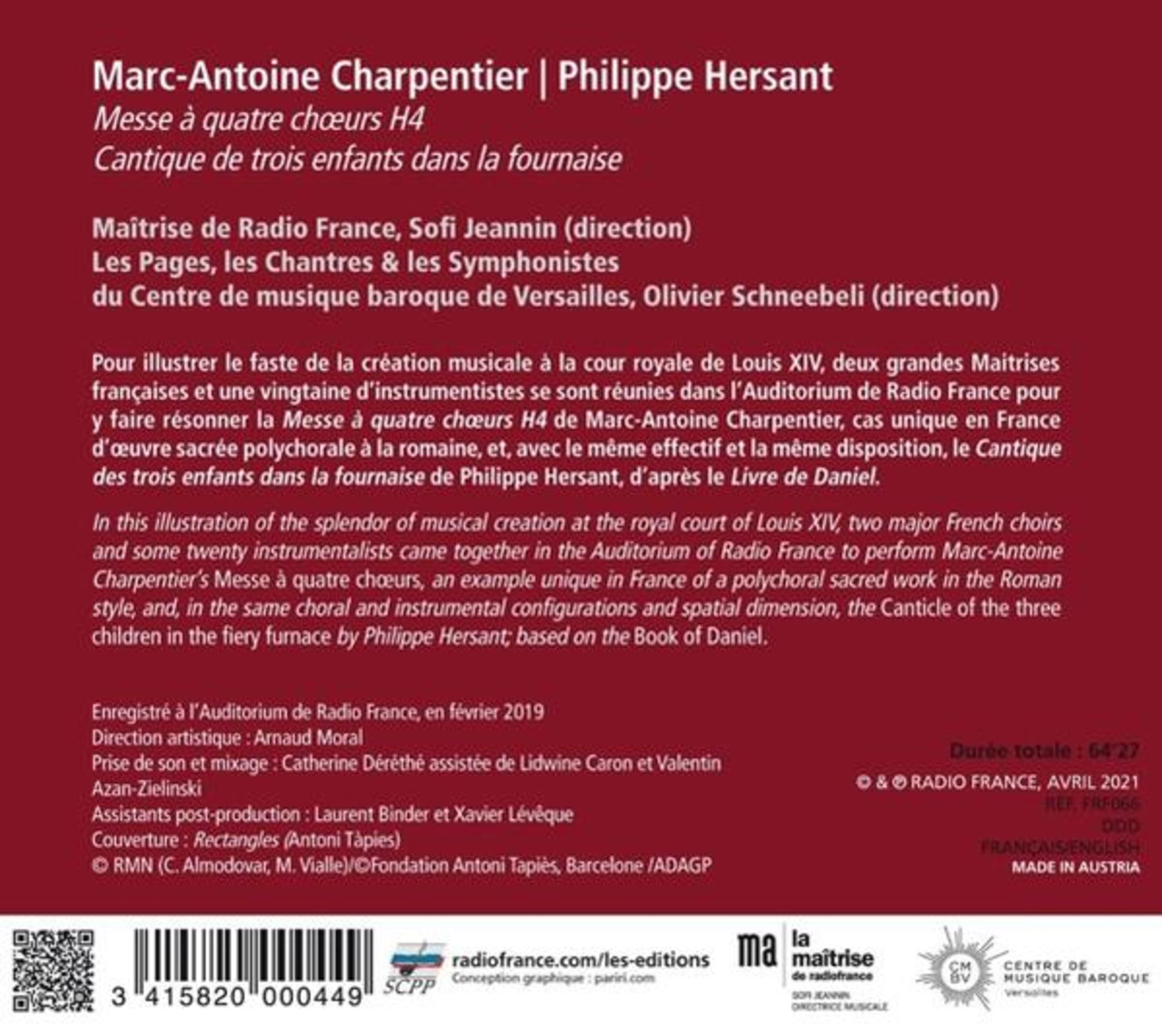 Tekst over Marc-Antoine Charpentier en Philippe Hersant, Maîtrise de Radio France.