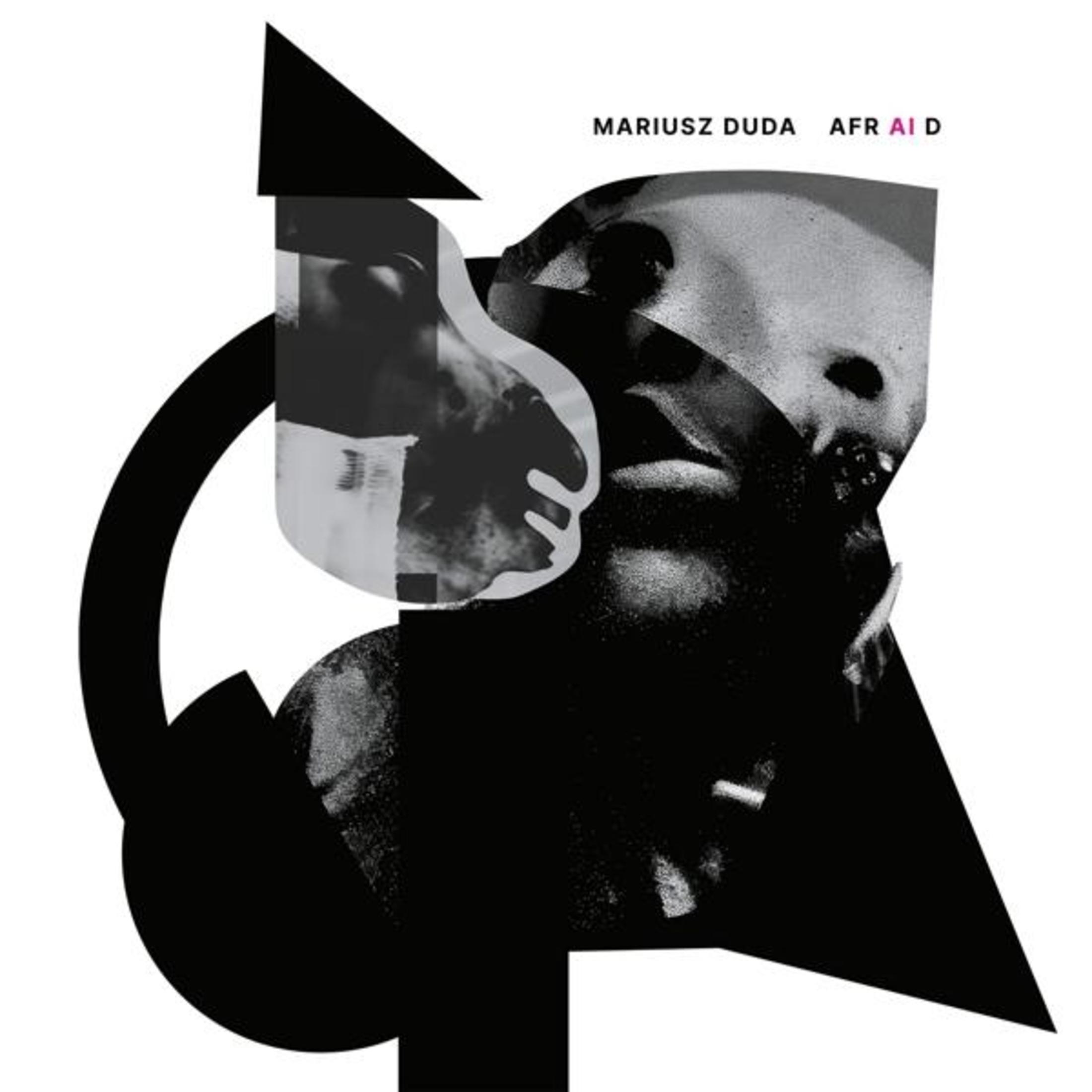 Abstracte compositie met zwart-wit portret en geometrische vormen.