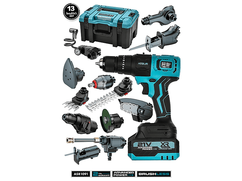 【極】SAURUS PLUG’N’’62BC＆Abu5000C スペシャルセット ASSUR Assur Profesyonel 21V Çift Akülü Kömürsüz Şarjlı 13 Başlıklı