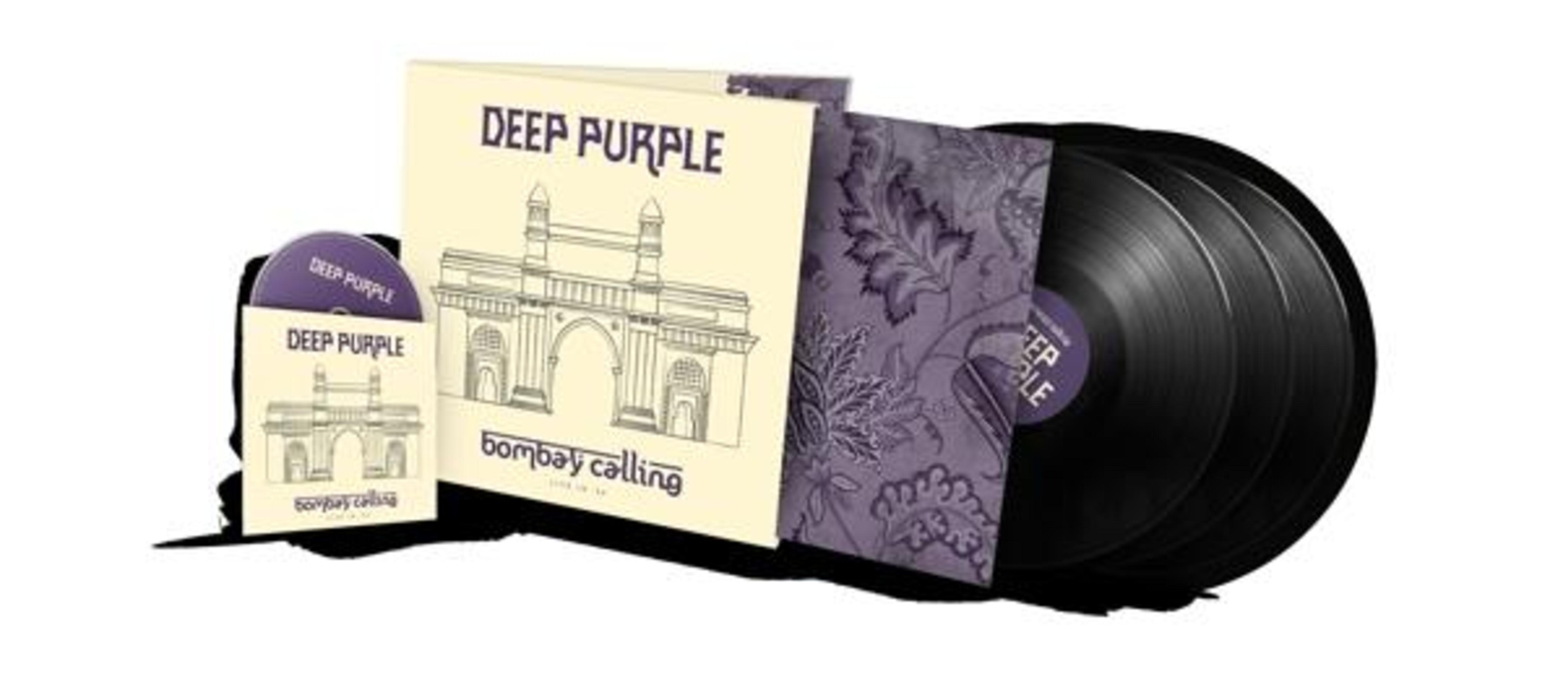 Deep Purple records and CD featuring the Gateway of India motif.