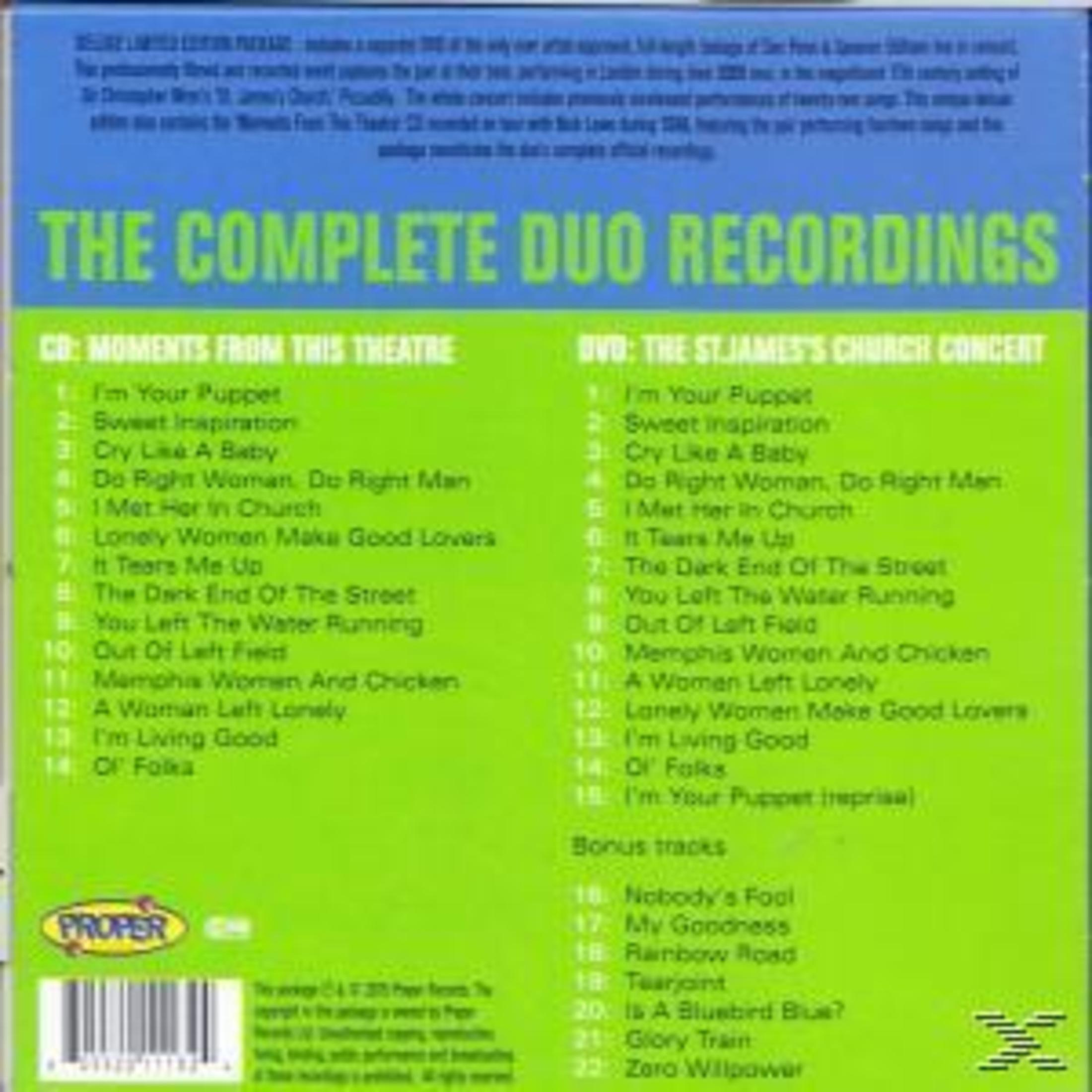 Back of CD/DVD case listing 'The Complete Duo Recordings' track titles.
