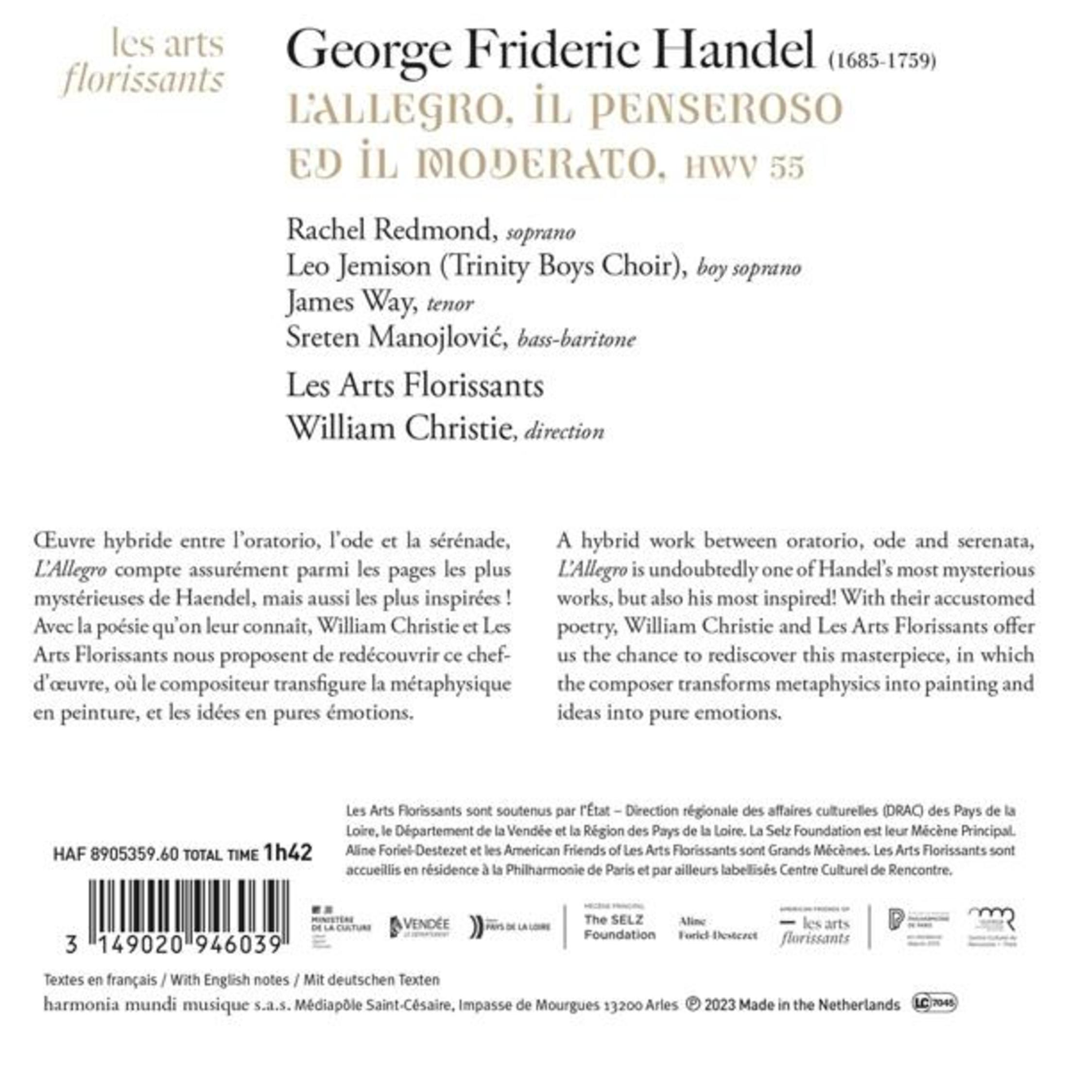 Hoesc over Händels 'L'Allegro, il Penseroso, ed il Moderato' met solisten en Les Arts Florissants.