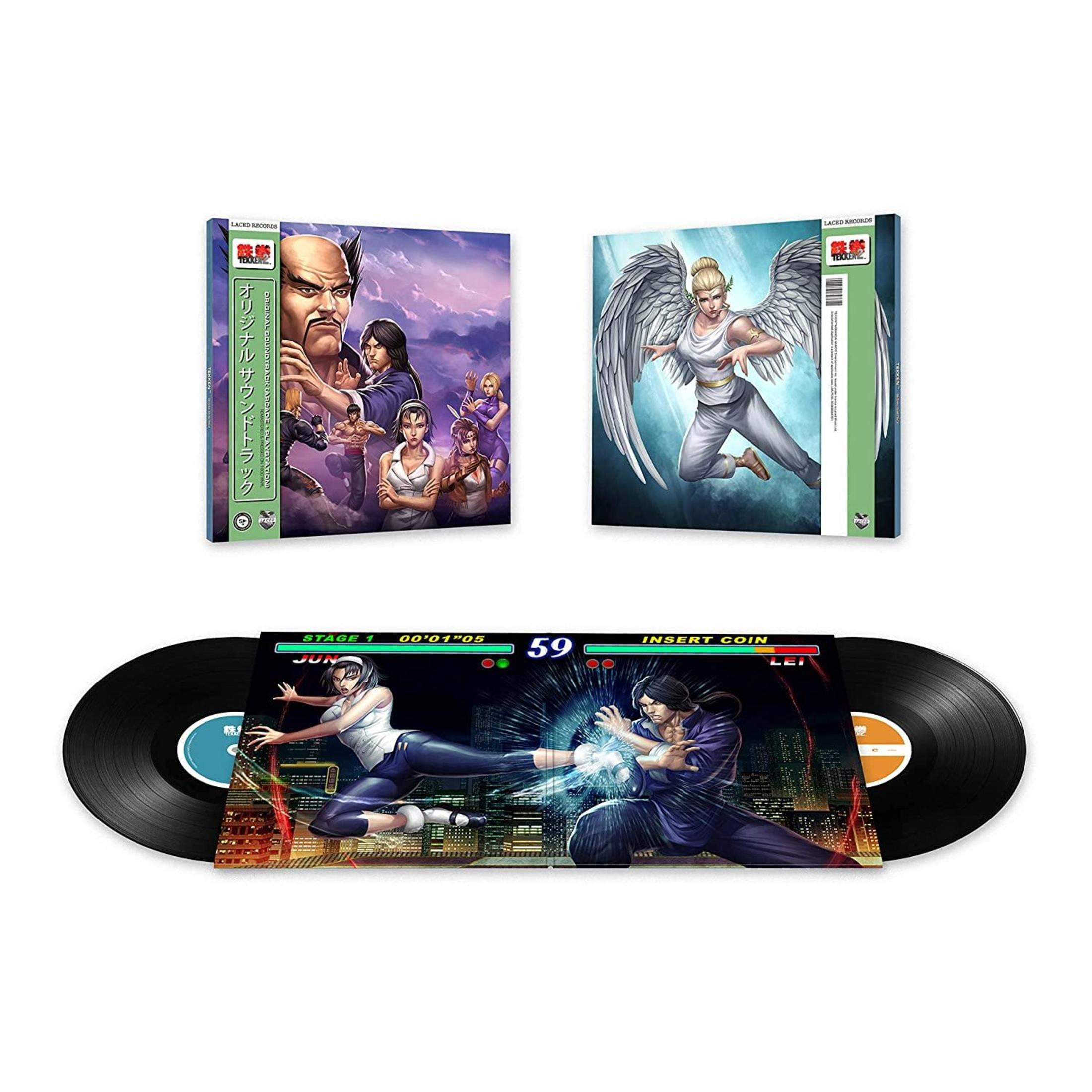 Twee Tekken soundtrack covers en twee vinylplaten met vechtscènes.