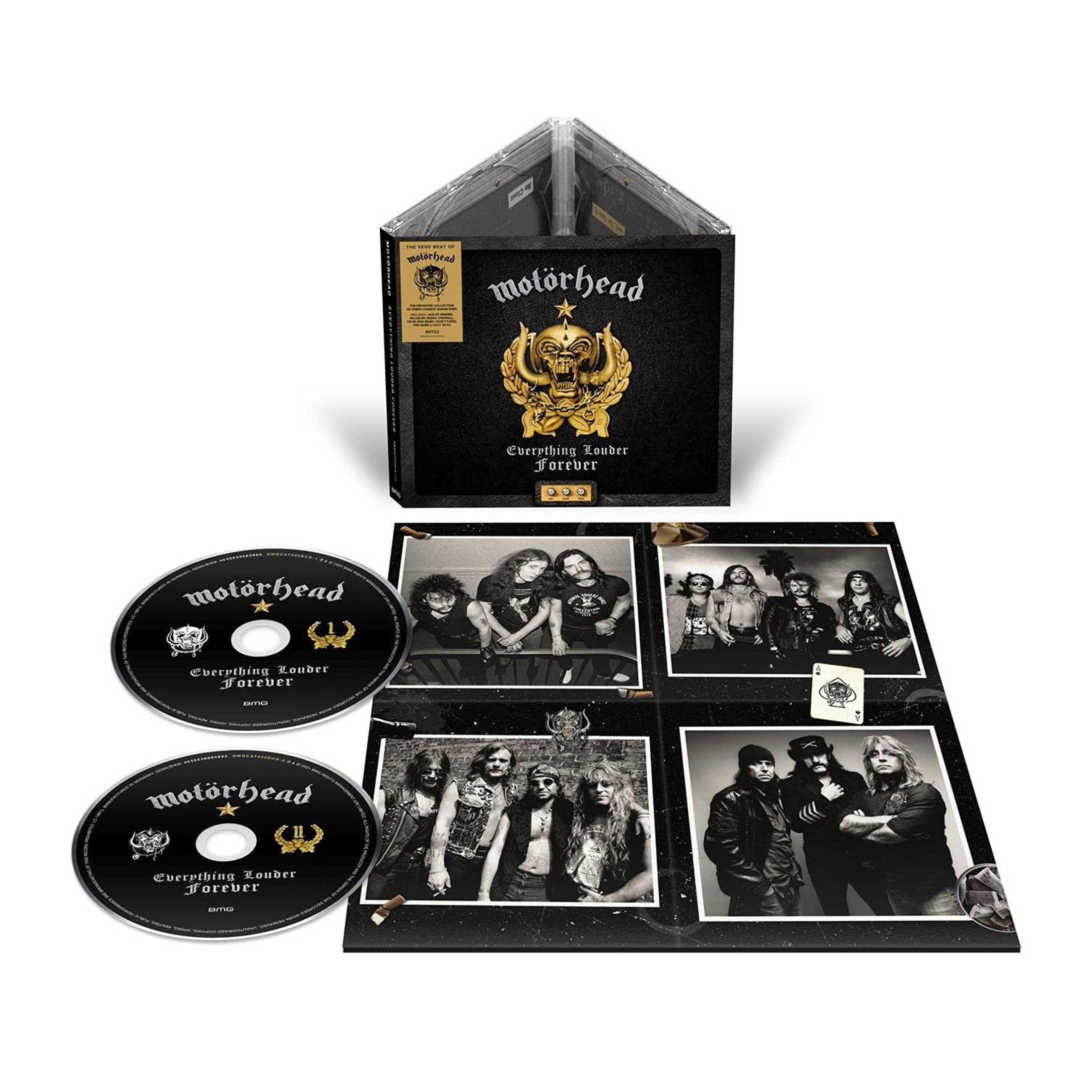 Motörhead album "Everything Louder Forever" met cd's en bandfoto's.