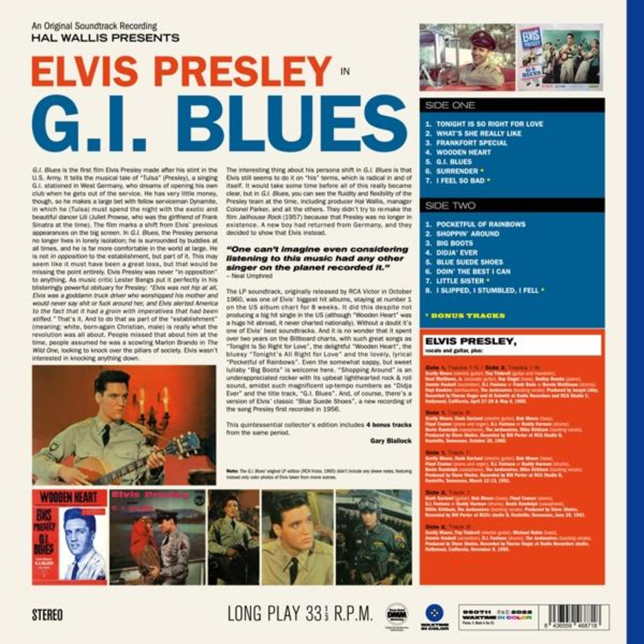 Elvis Presley G.I. Blues albumhoes met tracklist en foto's van Elvis.