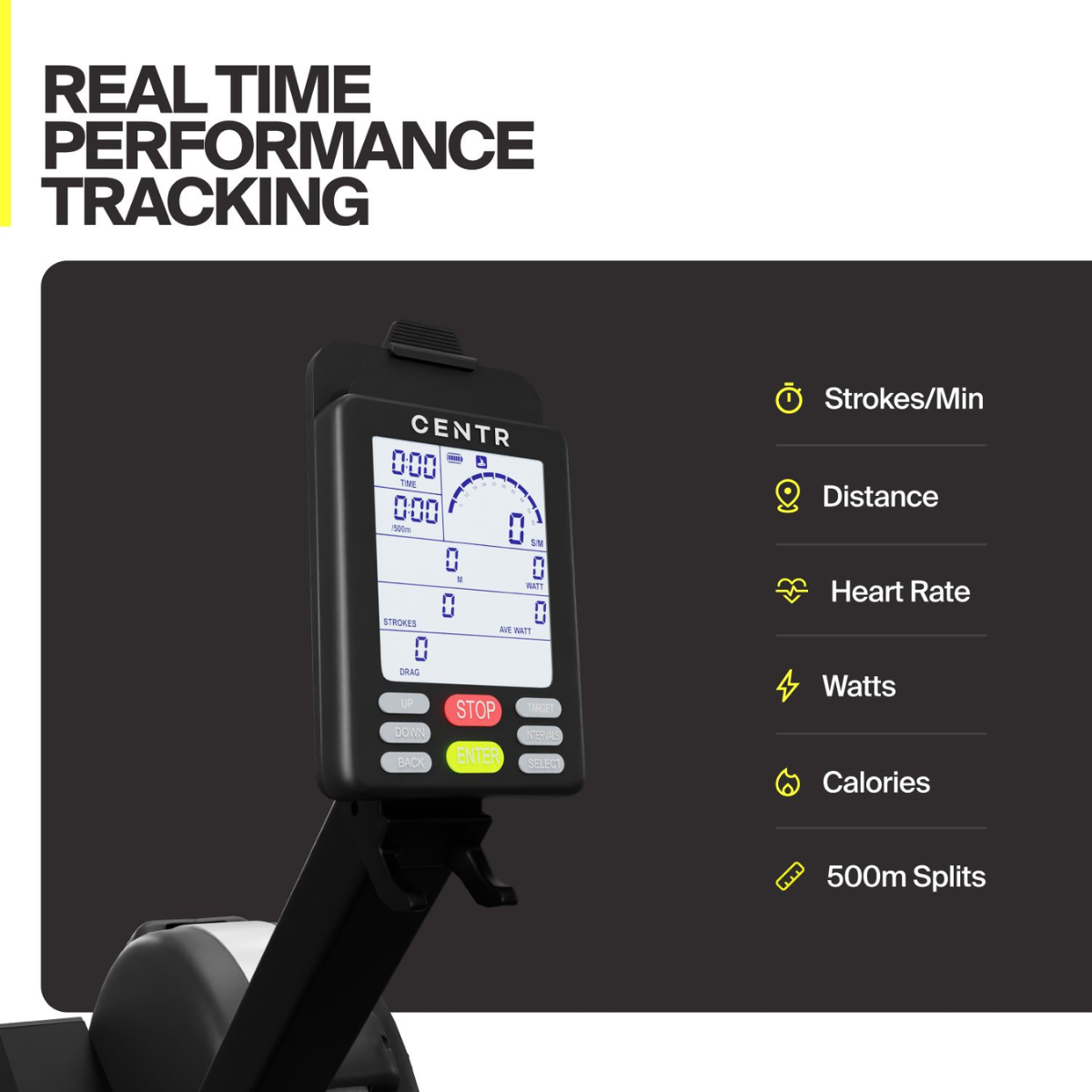 A bike computer displays training data like time, distance, and heart rate.