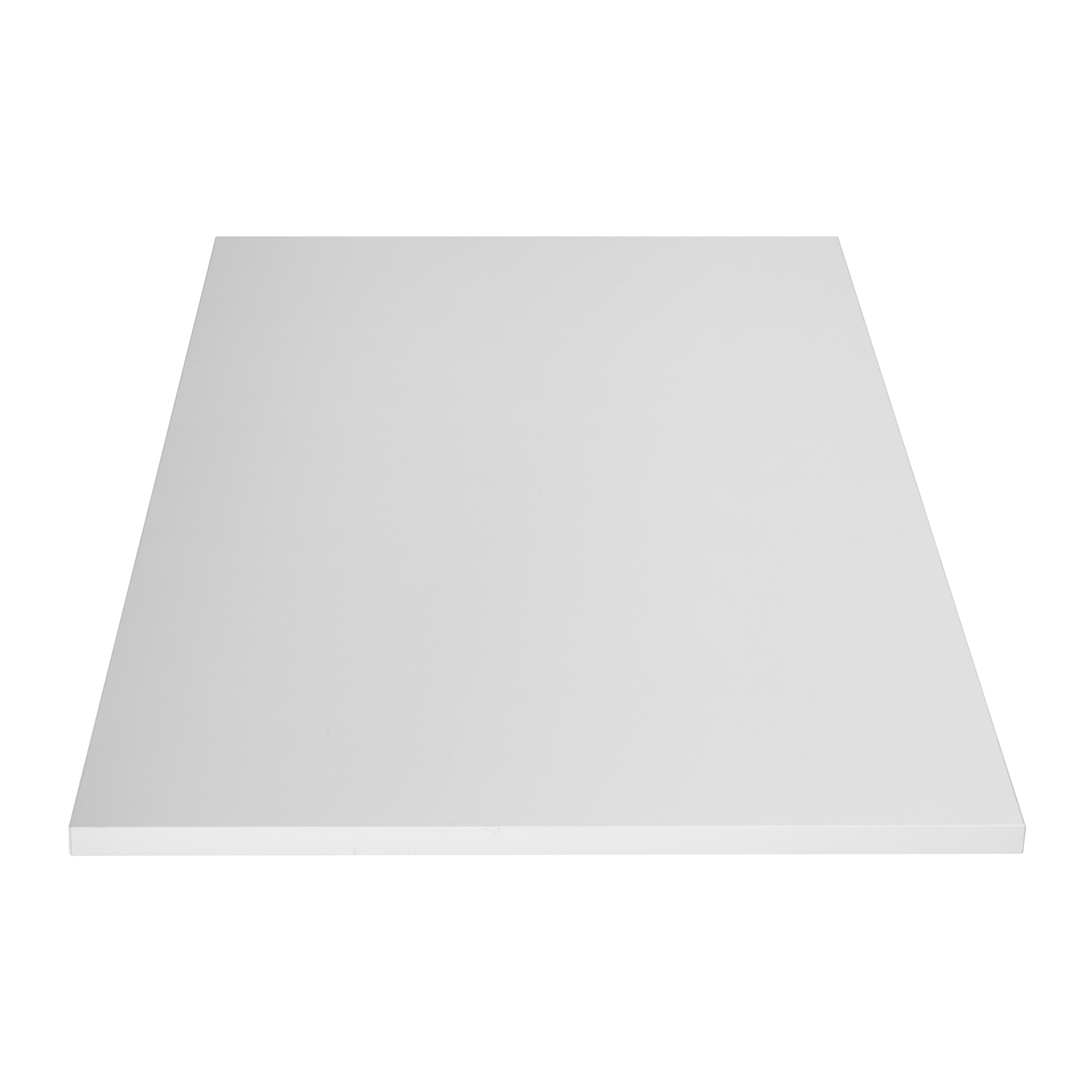 Una superficie plana rectangular blanca sobre fondo blanco.