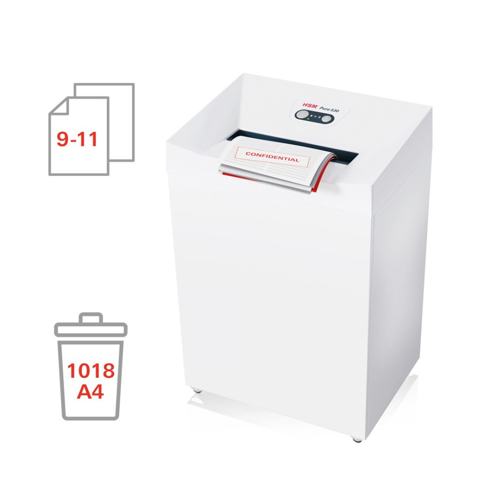 Biała niszczarka do papieru z poufnymi dokumentami w szczelinie.