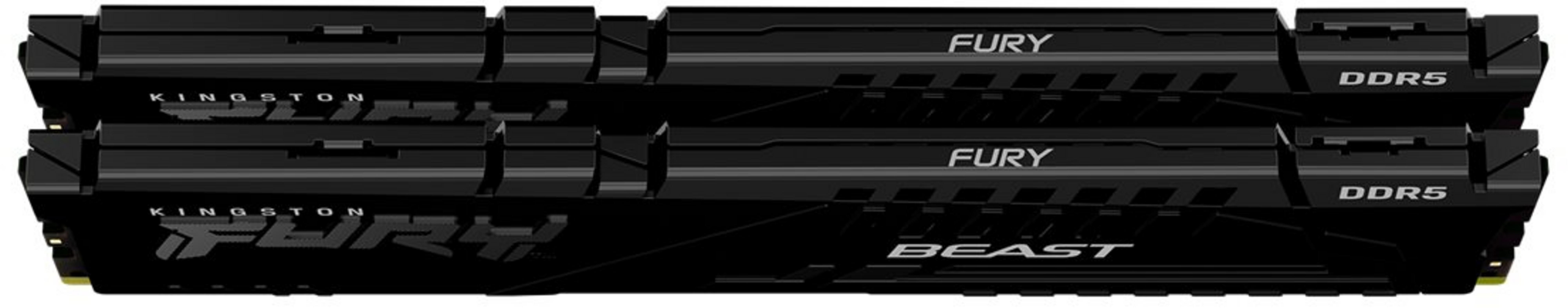 Zwei schwarze Kingston FURY Beast DDR5 RAM-Module nebeneinander.