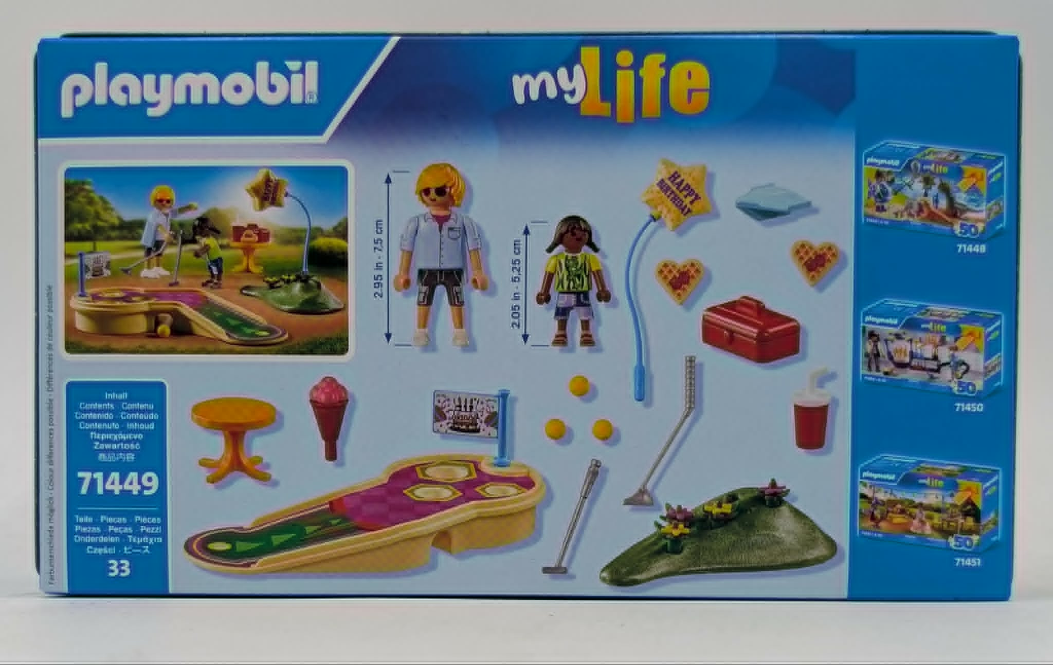 Playmobil-Set mit Minigolf-Thema: Figuren, Zubehör und Spielplatz.