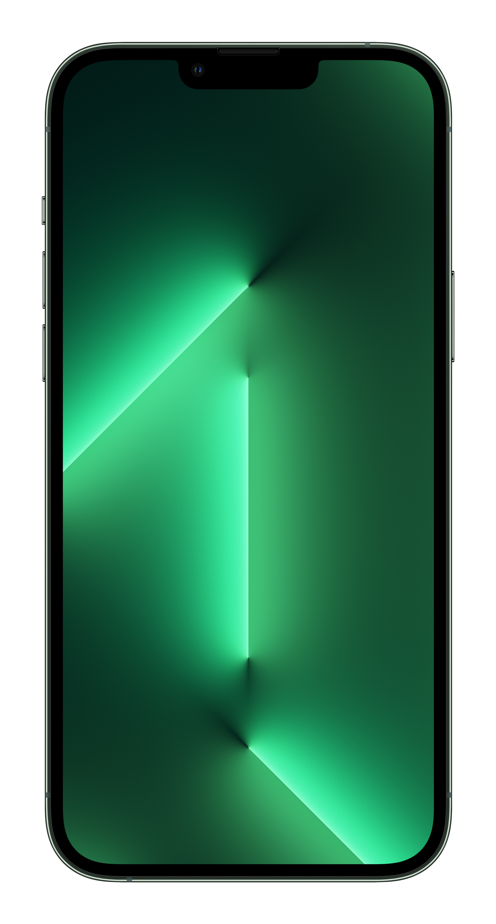 Ein dunkelgrünes Smartphone mit einem abstrakten, leuchtenden Muster.